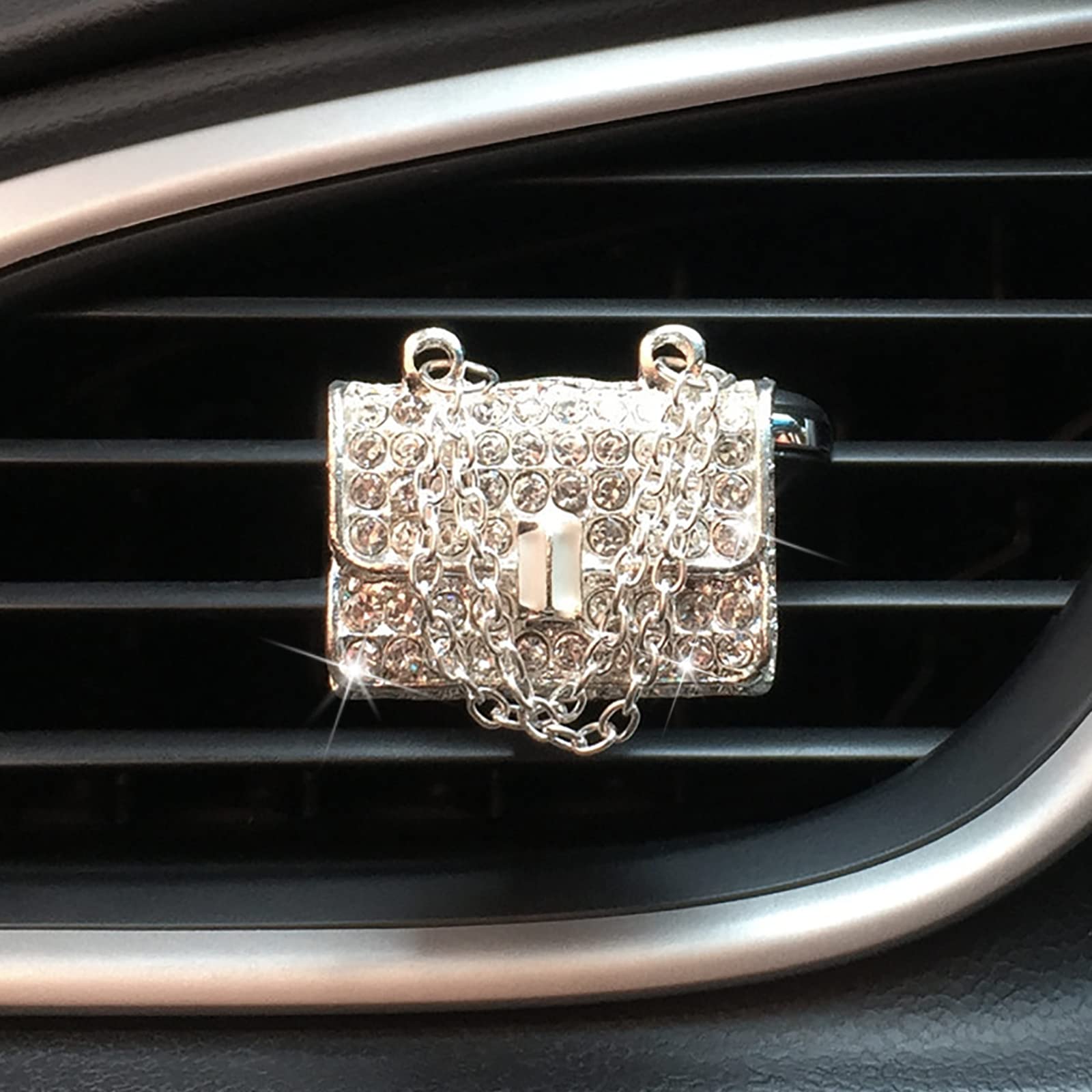 2 Pieces Crystal High Heel Shoe And Bag Air Vent Clips Rhinestone Car Air Freshener Clip Bling Pearl Car Clip Gift Decorations C