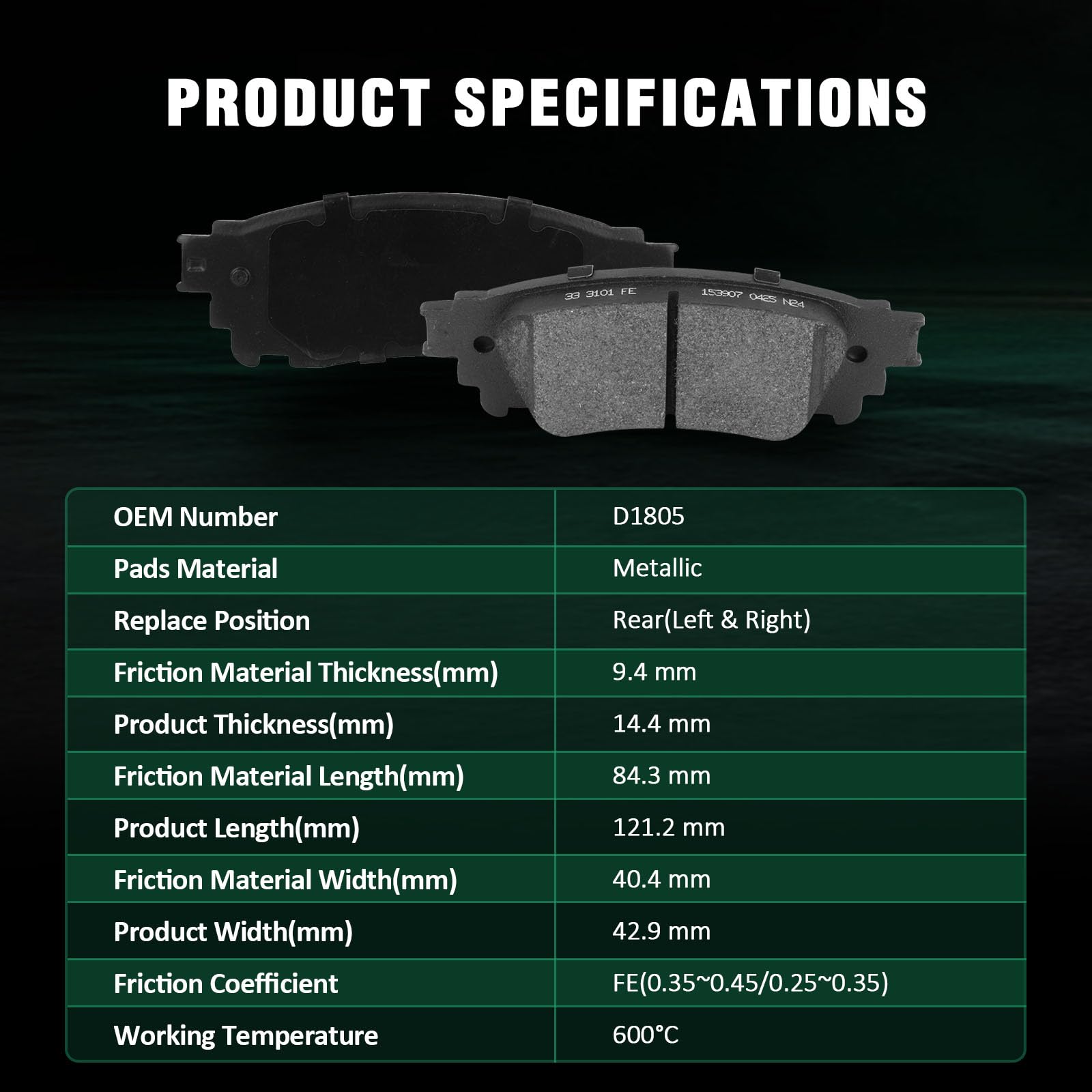 Automuto 4Pcs Rear Metallic Disc Brake Pads Set D1805 For Lexus Es300H 19-23/Es350 19-23/Nx200T 15-17/Nx300 18-21/Nx300H 15-21,F