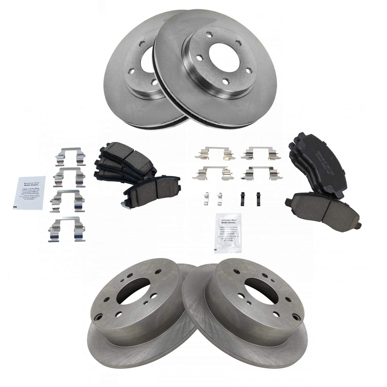 Trq Front And Rear Brake Pad & Rotor Kit Brake Pads Brake Rotor Ceramic Compatible With 2004-2012 Mitsubishi Galant