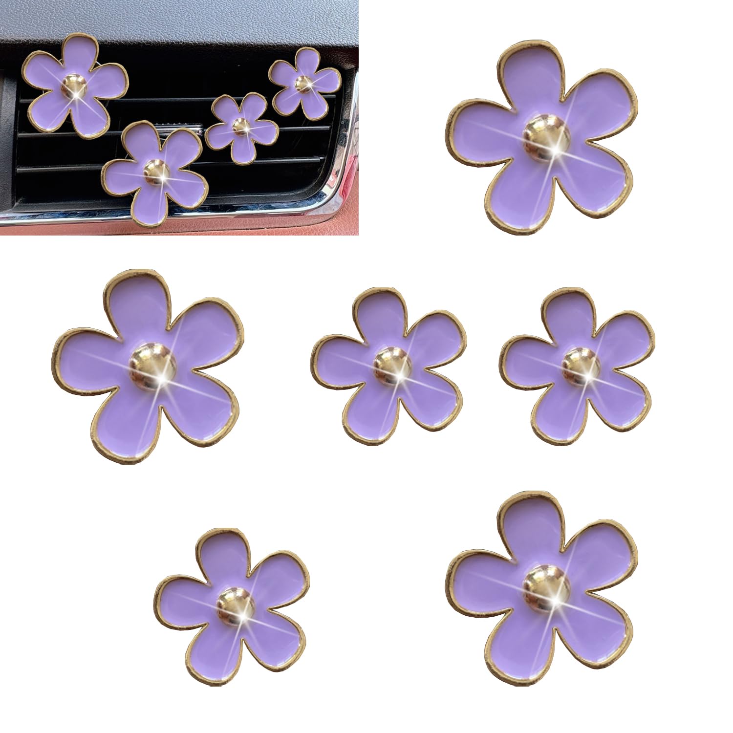 6 Pack Colorful Daisy Flower Car Air Vent Clips Car Air Outlet Freshener Clip For Car Interior Decoration Accessories (Purple)