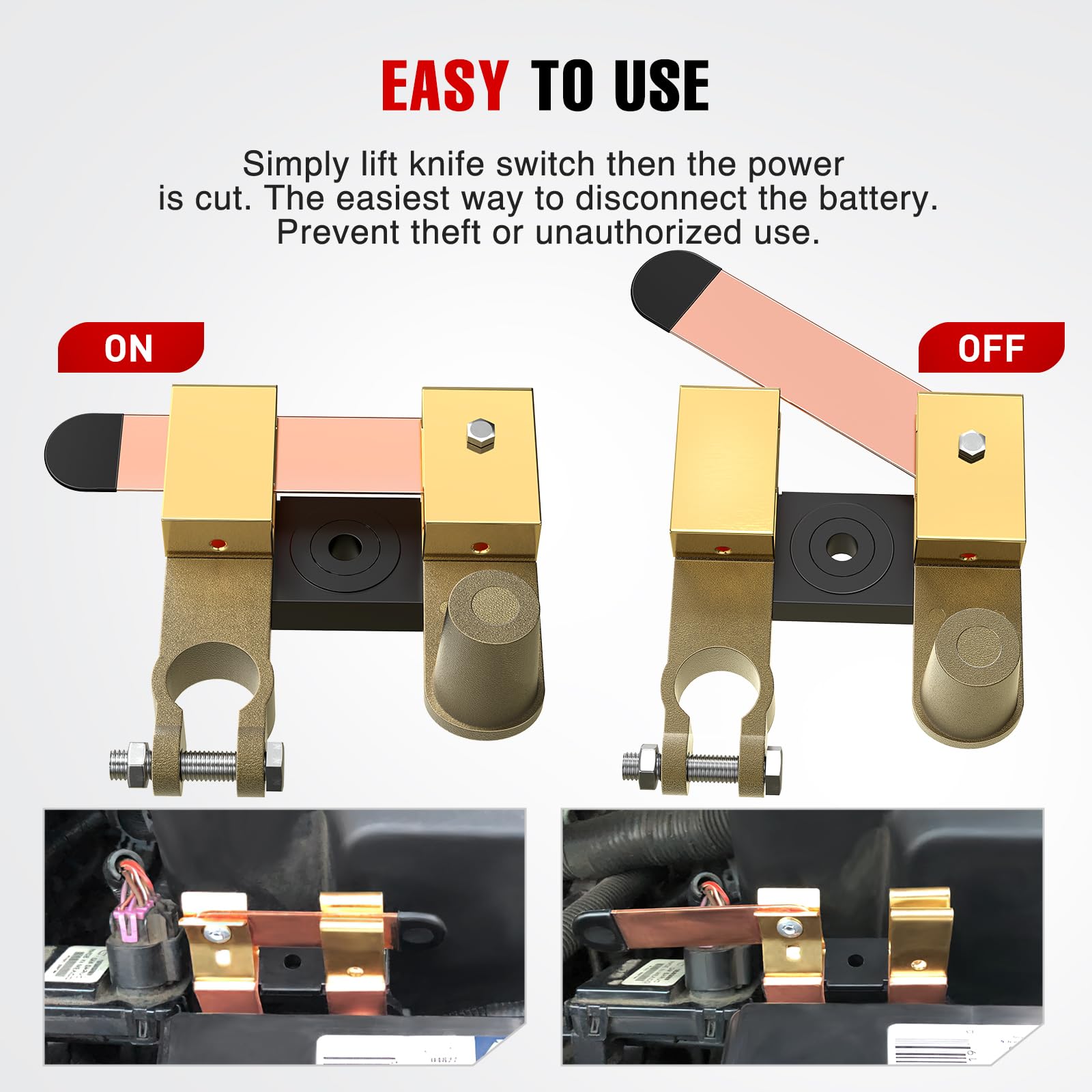Nilight Top & Side Post Adjustable Knife Blade Master Kill Switch 12V 24V 250A Battery Negative Disconnect Shut Off Kill Power I