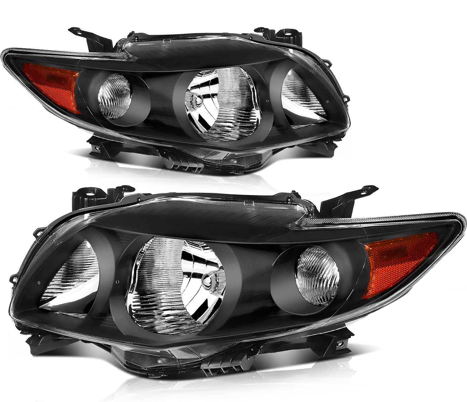 OCPTY Compatible For Toyota Corolla 2009-2010 Headlight Headlamps Black Housing Amber Reflector