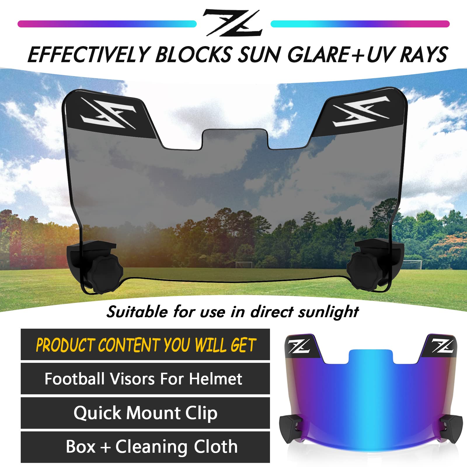 Zixioys Tinted Football Visor, Fits Youth And Adult Football Helmets (Blue)