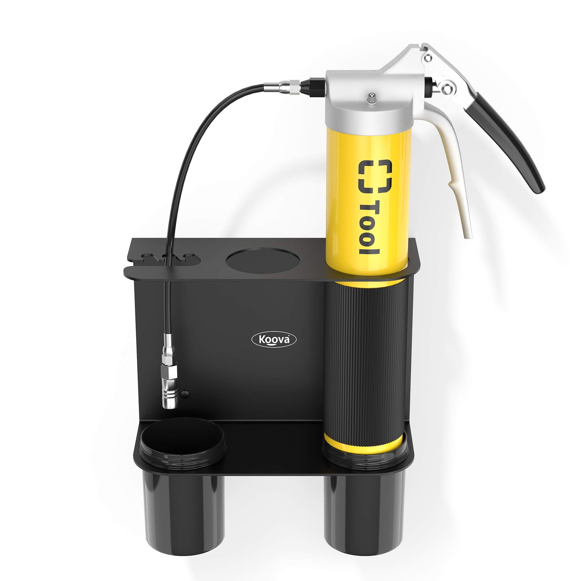 Koova Grease Gun Holder | Tractor Grease Gun Garage Organizer Wall Mount | Includes Removable Drip Cups & Spare Cartridge Holder | Truck & Tractor Accessories | Shop/Garage Wall Organizer | Usa Made