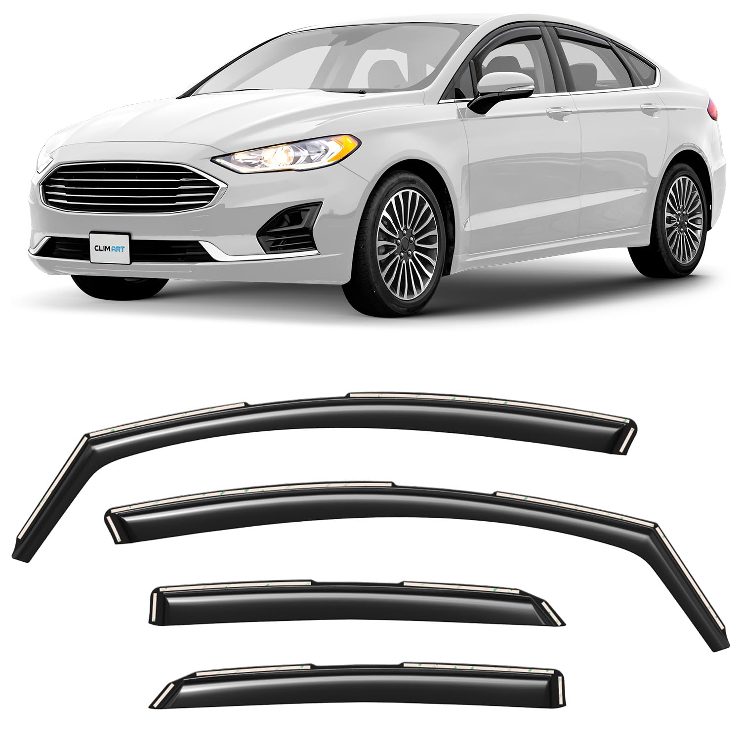 Clim Art In-Channel Incredibly Durable Rain Guards For Ford Fusion 2013-2020, Original Window Deflectors, Vent Window Visors, Ve