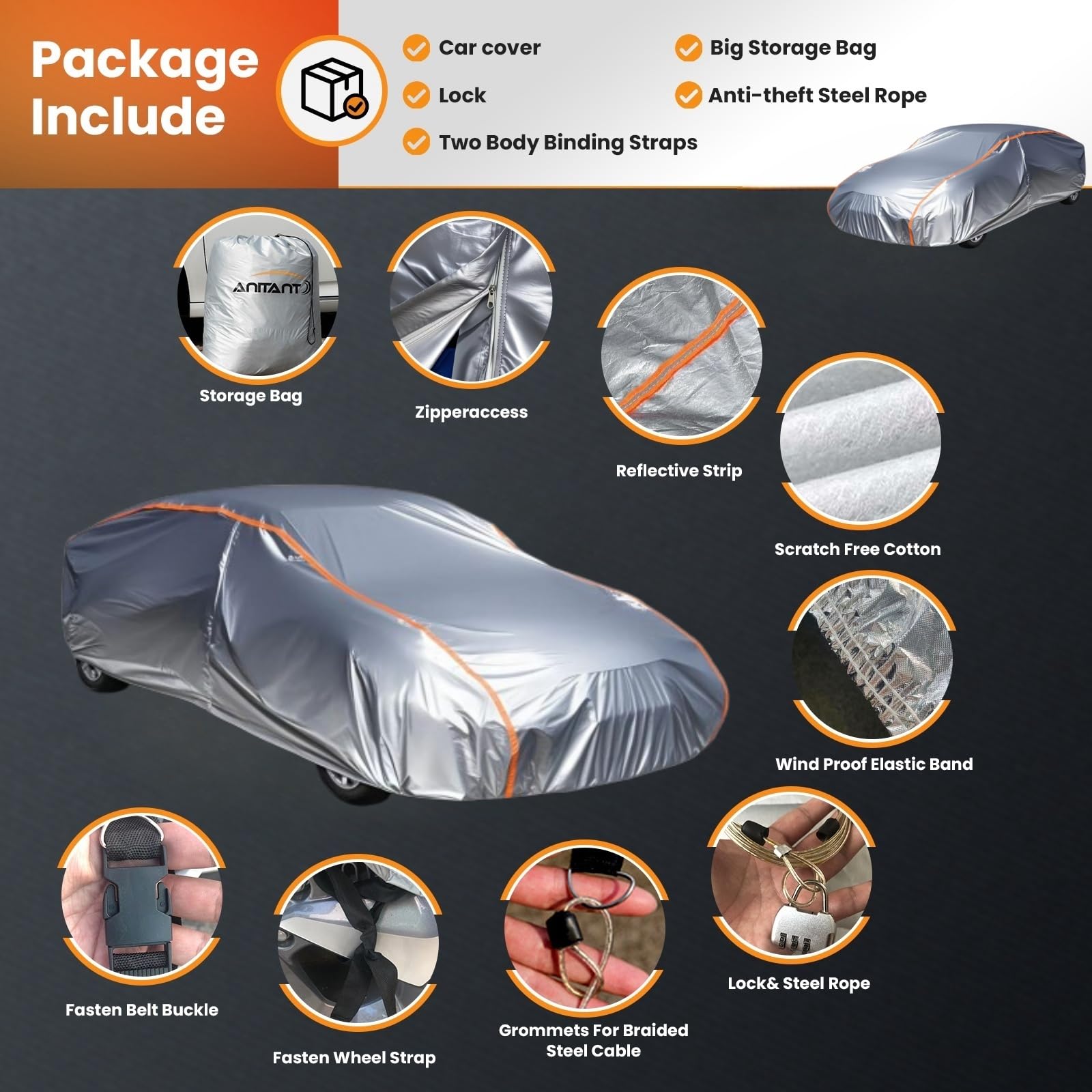 Anitant Large Sedan Car Cover Waterproof All Weather Carpa Para Carro Outdoor Car Cover For Automobiles Scratch Free Cotton Fit