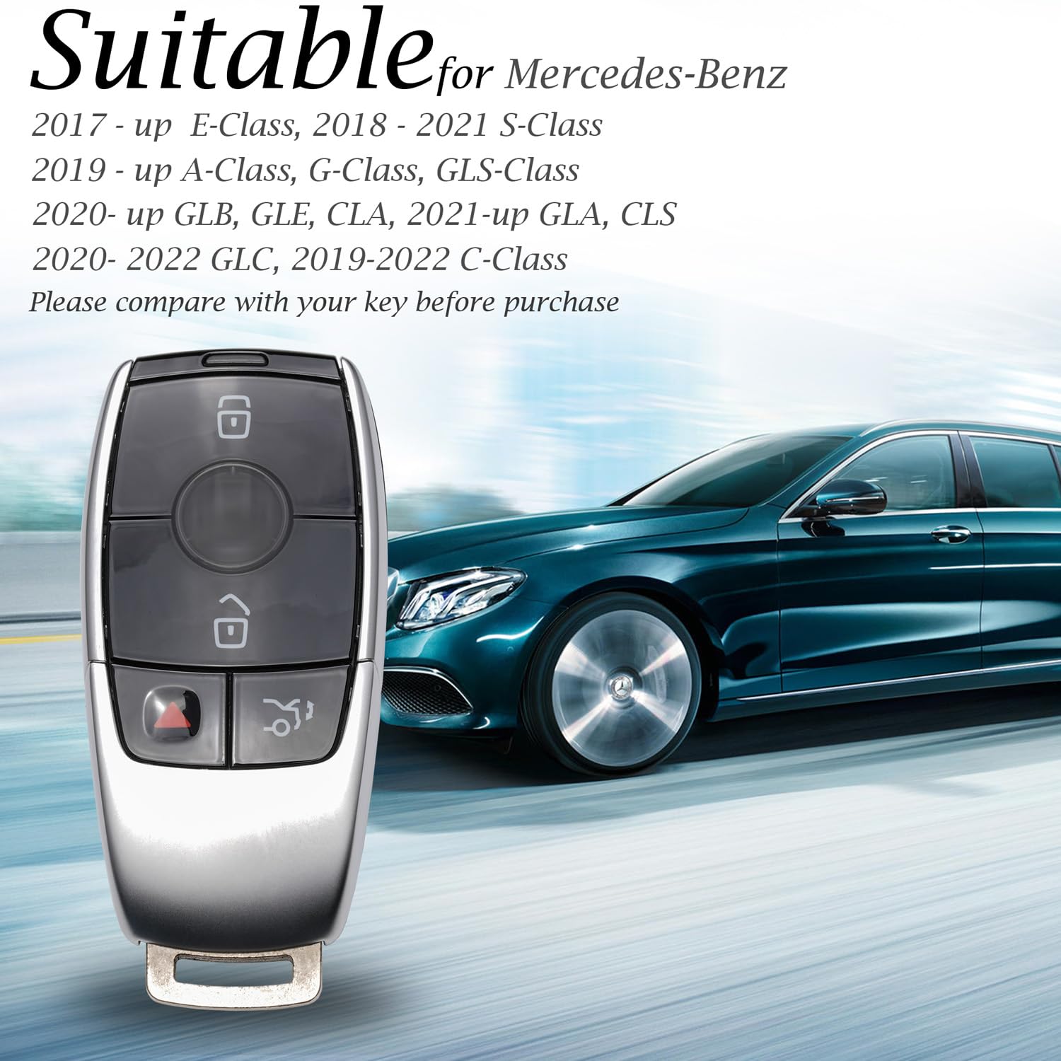 Vitodeco Genuine Leather Smart Key Fob Case With Leather Key Strap Compatible For Mercedes-Benz A, C, E, S, Cla, Cls, Gla, Glb,