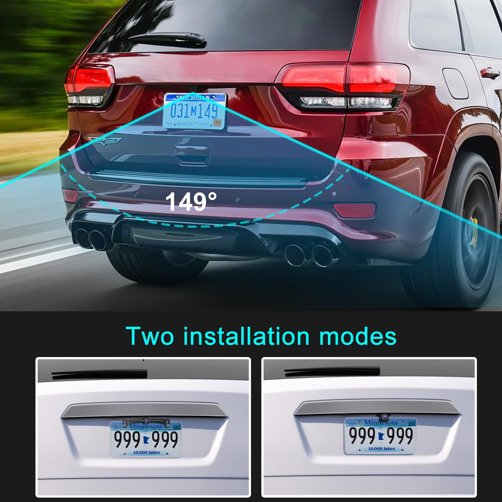 Backup Camera Rear View Reverse Camera Hd License Plate Backup Camera With Wide View Angle, Night Vision Waterproof, Front & Bac