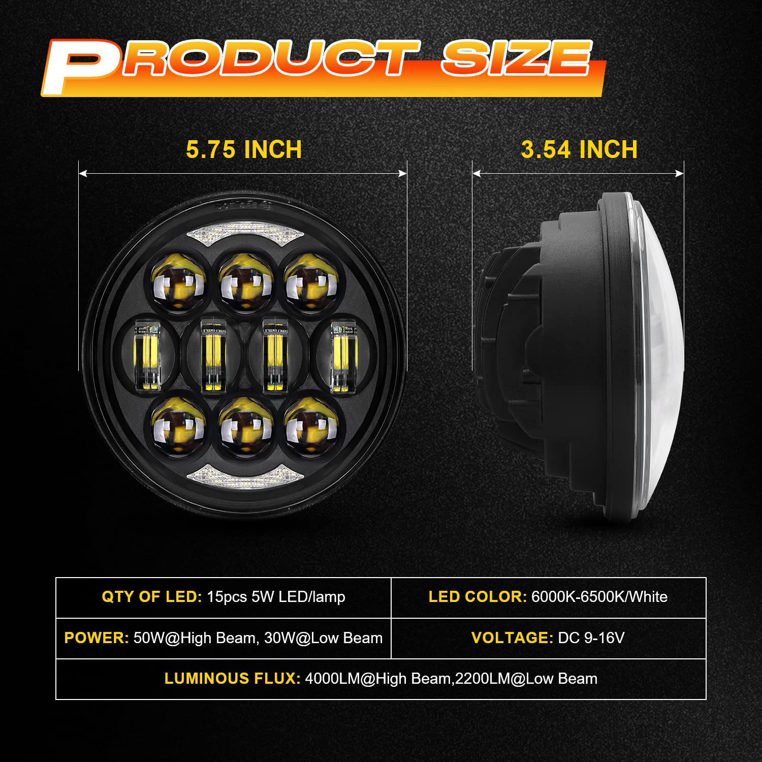 DOT Approved 80W 5-3/4' 5.75' Round LED Projection Headlight Compatible with Dyna Street Bob Super Wide Glide Low Rider Night Rod Train Softail Deuce Custom Sportster Iron 883,Black