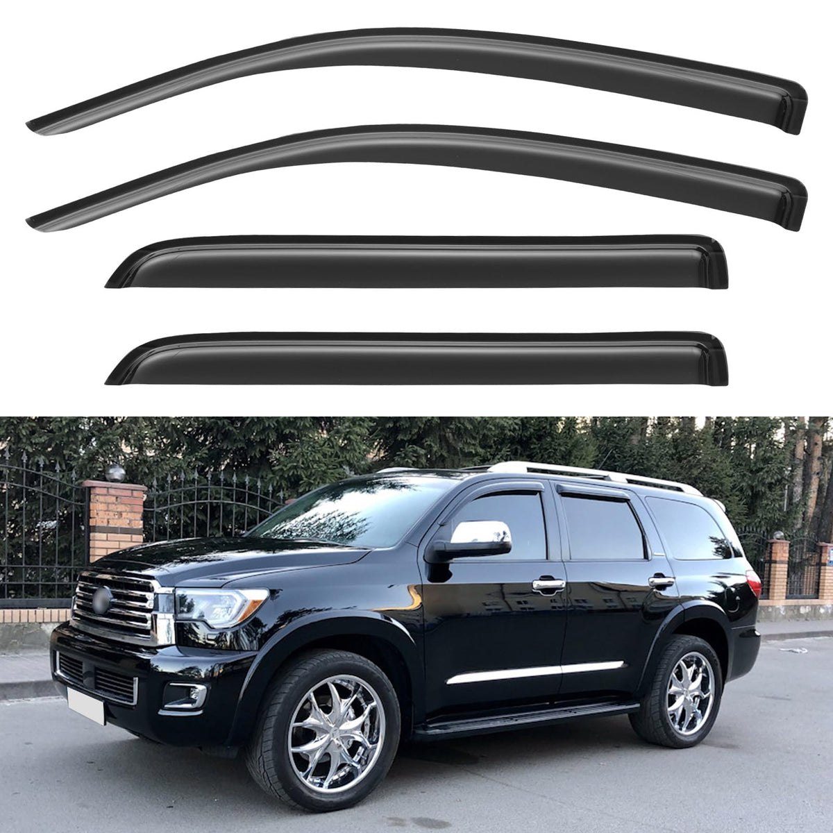 Window Visors Rain Guards for 2008-2022 Toyota Sequoia, Out-Channel Window Vent Wind Deflectors Visors Shades for 08-22 Sequoia