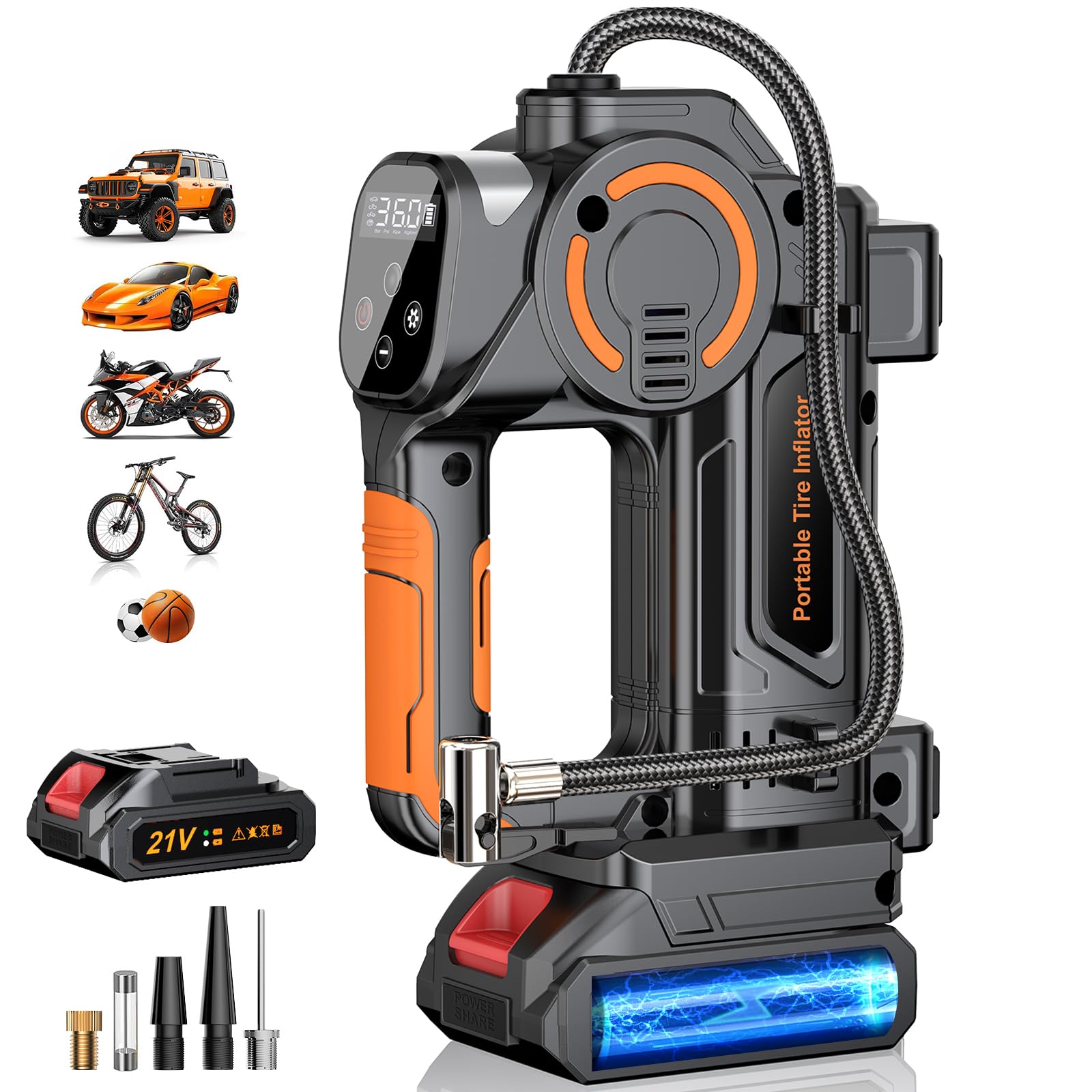 Zopom Portable Air Compressor - 160 Psi, 21V Battery, Lcd Display, Led Flashlight, Triple Cooling System, 4+N Inflation Modes, O