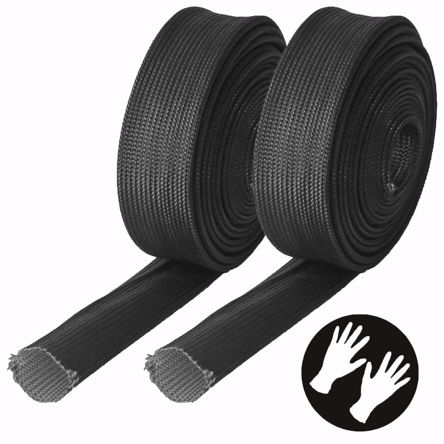 Zhubang Heat Hose Fiberglass Wrap Shield Sleeve 2 Pcs 10Ft-13Mm(1/2) Wire Fuel Line Heat Shield Roll High Temp Black Colour Adjustable For Car Wire Loom Cable Heat Shield Brake Line Cable Heat Shield