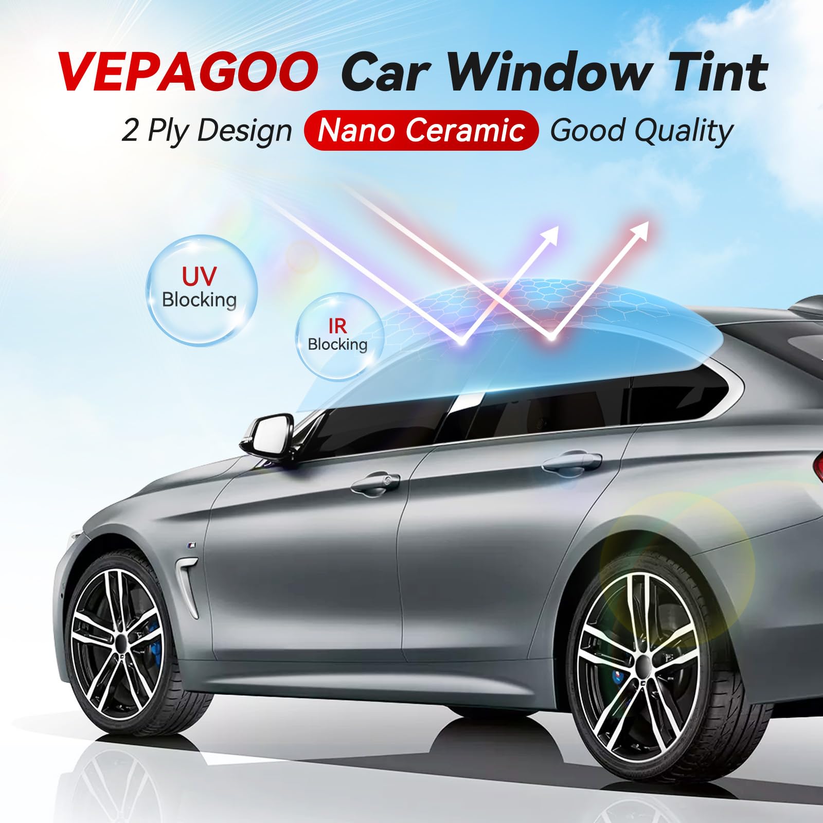 Vepagoo Nano Ceramic Car Window Tint Film 35% Vlt- 24'' In 15'Ft Privacy Window Tint, Blocks Uv/Ir Rays, Heat & Glare - Scratch