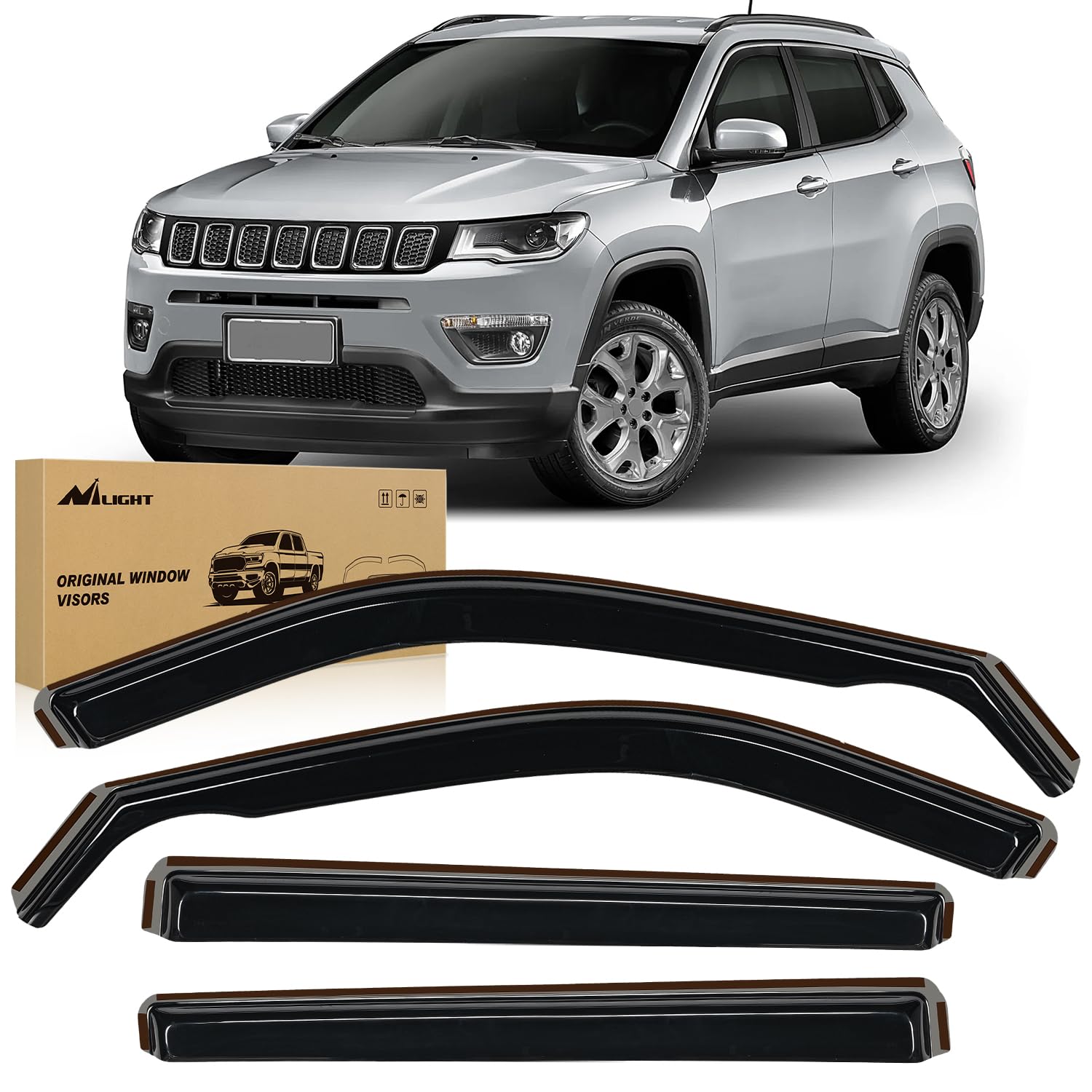Nilight Vent Window Visors for Jeep Compass 2017 2018 2019 2020 2021 2022 2023 2024, in-Channel Rain Guards, Original Window Def