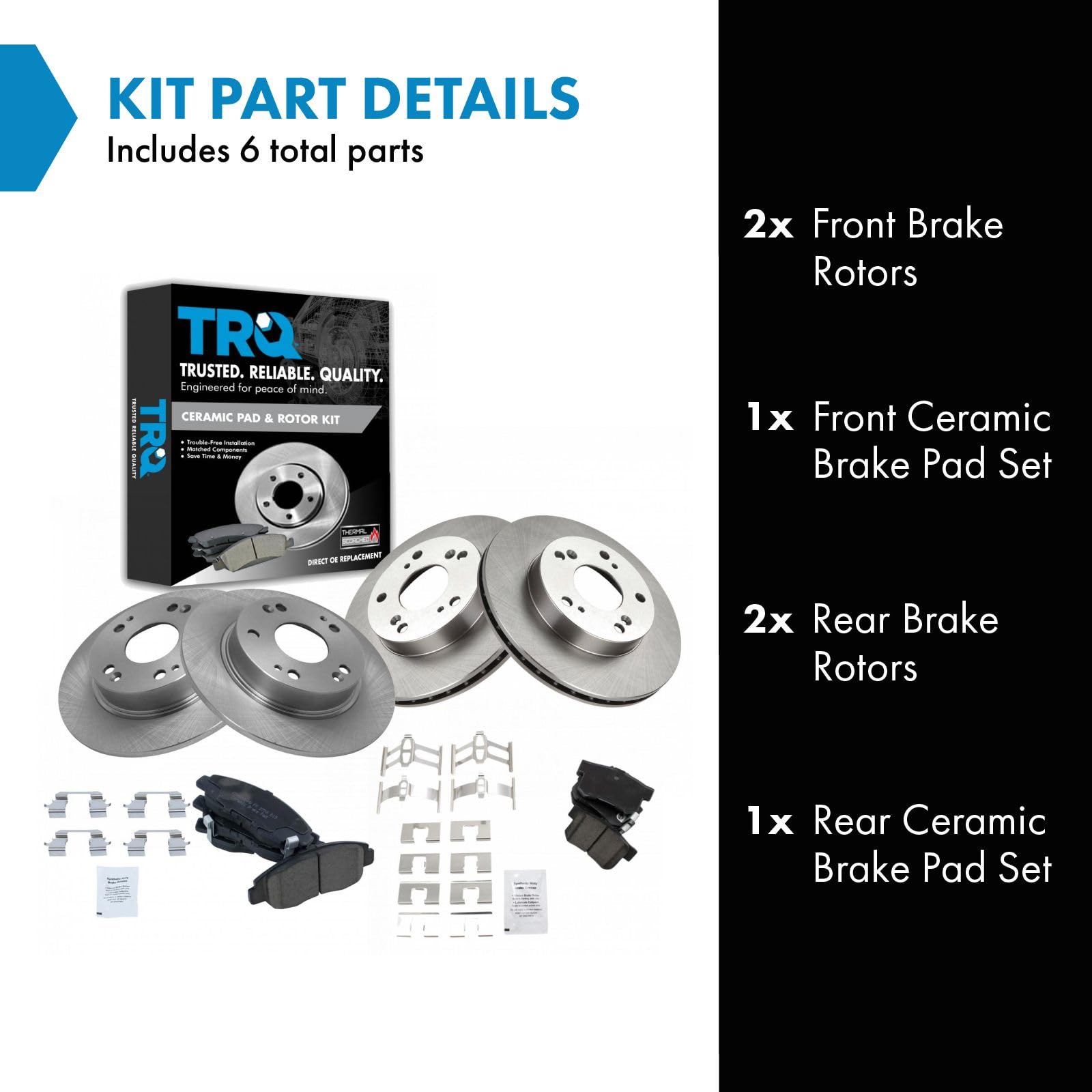 Trq Front And Rear Brake Pad & Rotor Kit Brake Pads Brake Rotor Ceramic Compatible With 2006-2011 Honda Civic
