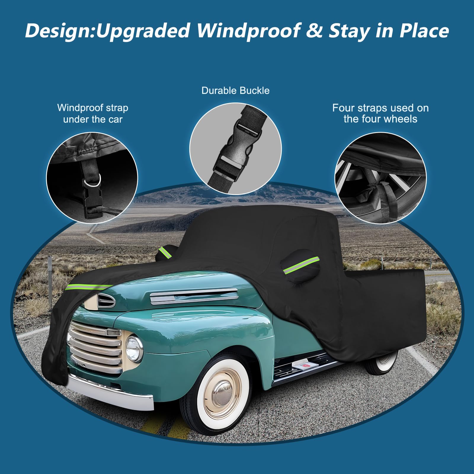 Car Cover For Ford F100 Truck Cover, 420D Oxford Waterproof All Weather Heavy Duty Protection With Zipper Windproof For 1948-198