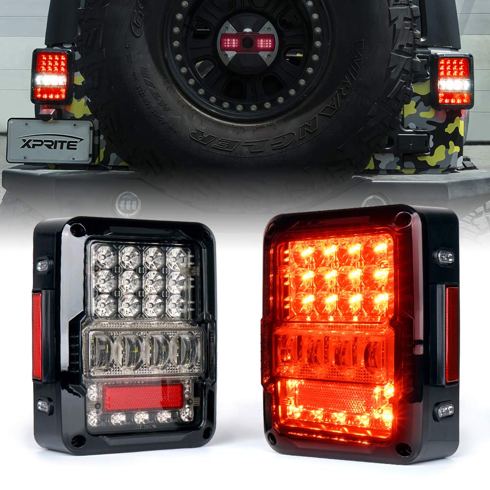 Xprite Led Tail Lights Compatible With Jeep Wrangler Jk Jku Rubicon Sahara Sport 07-18, 4D Clear Lens, Brake Turn Signal/Reverse