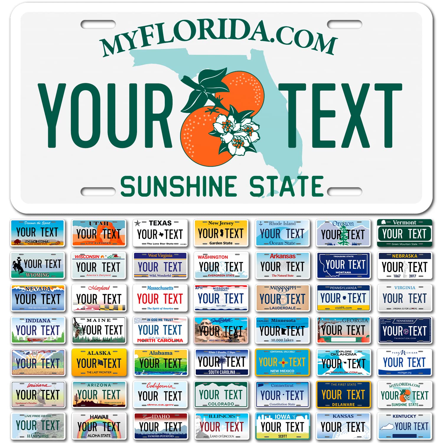 Custom Florida, Mini License Plate, Personalized 50 States Fake License Plate For Front Of Car Sign, 3X6 Inches, Rust Free .040 Aluminum, Fade Resistant, Made In The Usa By Sigo Signs,