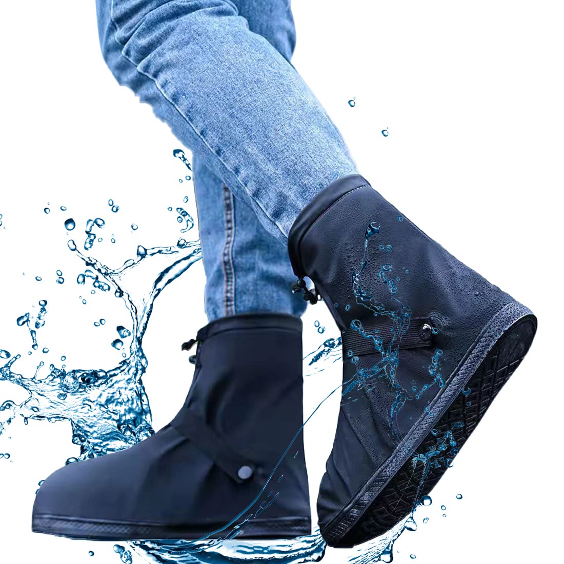 VBoo Shoe Covers with Zipper Hard Sole Version Waterproof Shoe Covers Reusable Galoshes for Rainy and Snowy Outdoors Garden etc,