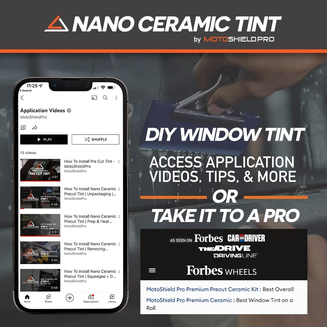 Diy-Motoshield Pro Premium Nano Ceramic Tint (25% Vlt) 36” In X 5’ Ft Roll | Professional Window Film For Auto, Reduce Infrared Heat & Block Uv By 99%
