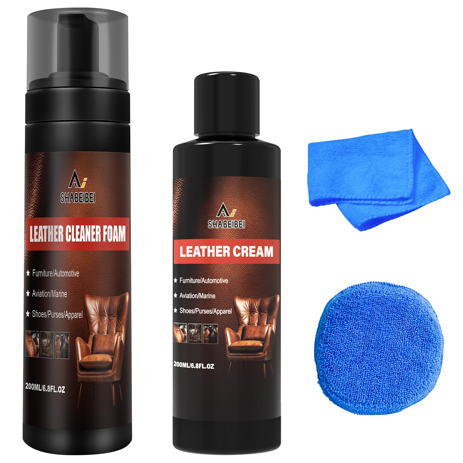 SHABEIBEI Leather Cleaner and Conditioner Kit for Car Seats and Interiors Seats, Boots, Bags Works on Natural, Synthetic, Pleath
