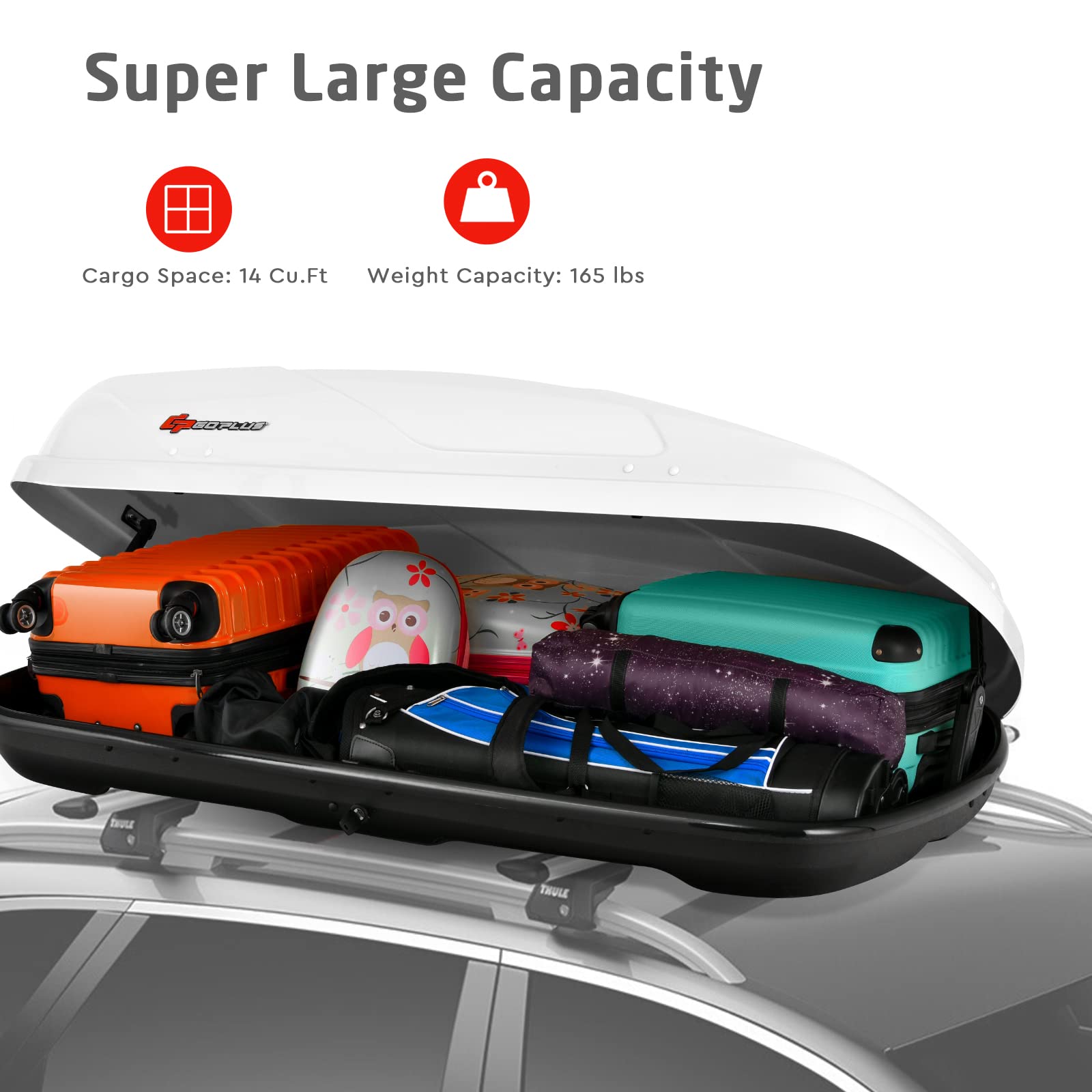 Goplus Rooftop Cargo Carrier Hard Shell, 14 Cubic Feet Waterproof Car Roof Cargo Carrier w/Dual Side Opening, Security Key, 165L