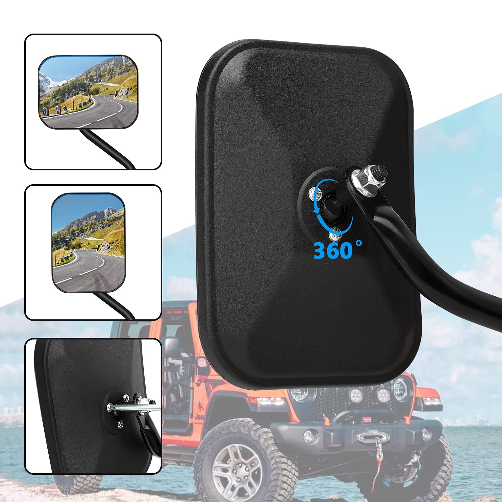 Denforste Mirrors Doors Off Compatible with Jeep Wrangler JK CJ JL & Unlimited - Door Hinge Side Mirrors for Jeep - 2 Pack 5.5 x