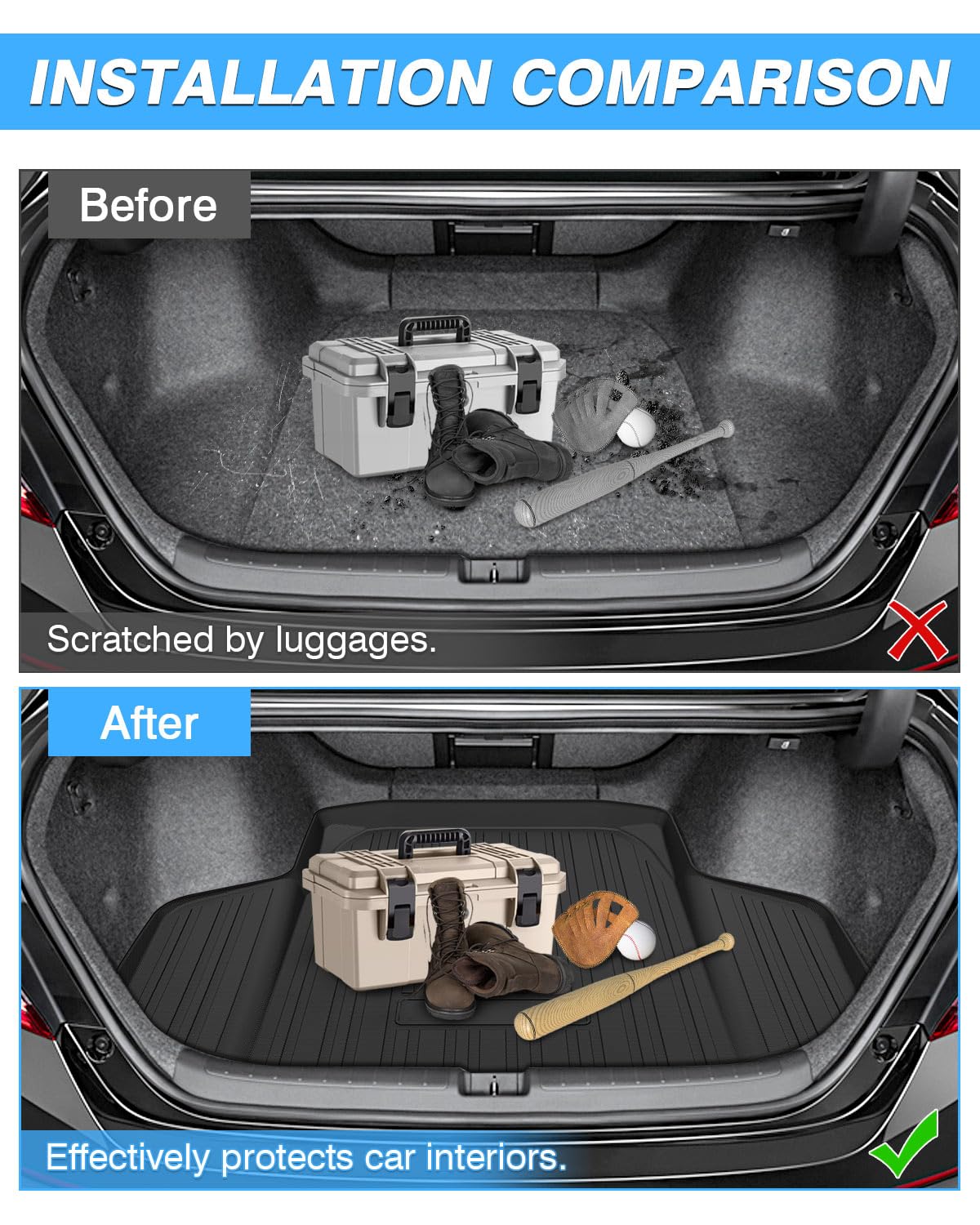 Powerty Cargo Mat Compatible With Honda Accord 2023 2024 2025 (Include Hybrid) Cargo Liner Rear Trunk Mat Cargo All Weather Prot