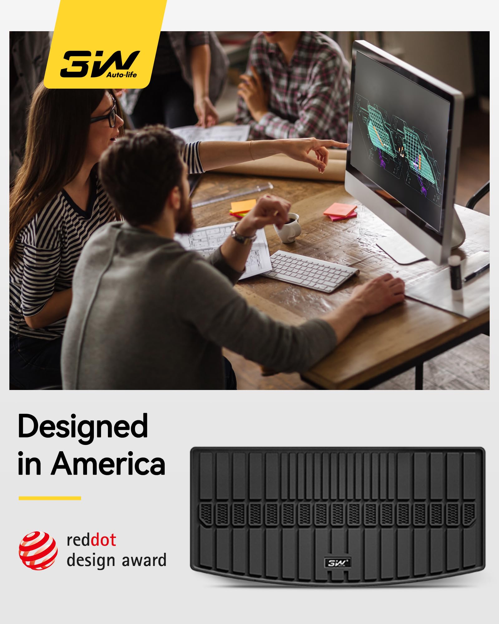 3W Cargo Liner Compatible For Jeep Grand Cherokee L 2021-2025 All Weather Custom Fit Tpe Cargo Tray Heavy Duty Trunk Mats, Black