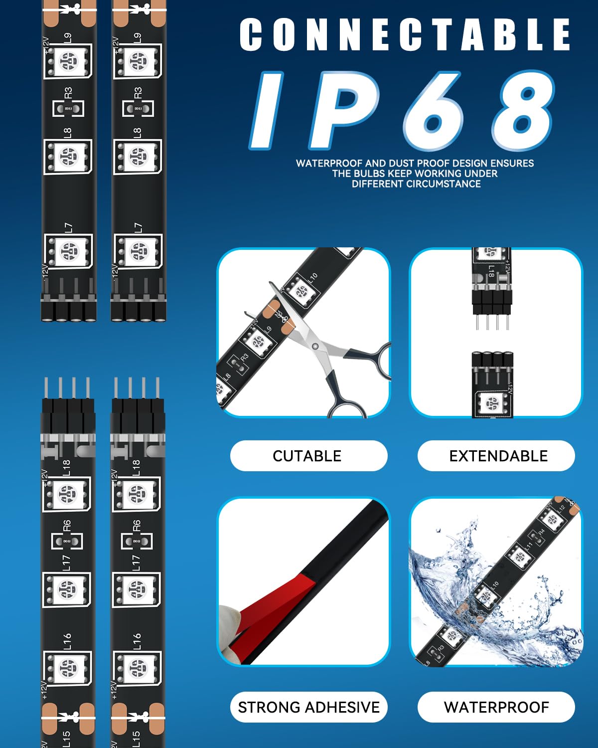 Car Led Strip Lights 24' Connectable 12V Led Light Strip For Cars Golf Cart Boat Marine Motorcycle Interior & Exterior Waterproof Led Strip Pink, 4Pack