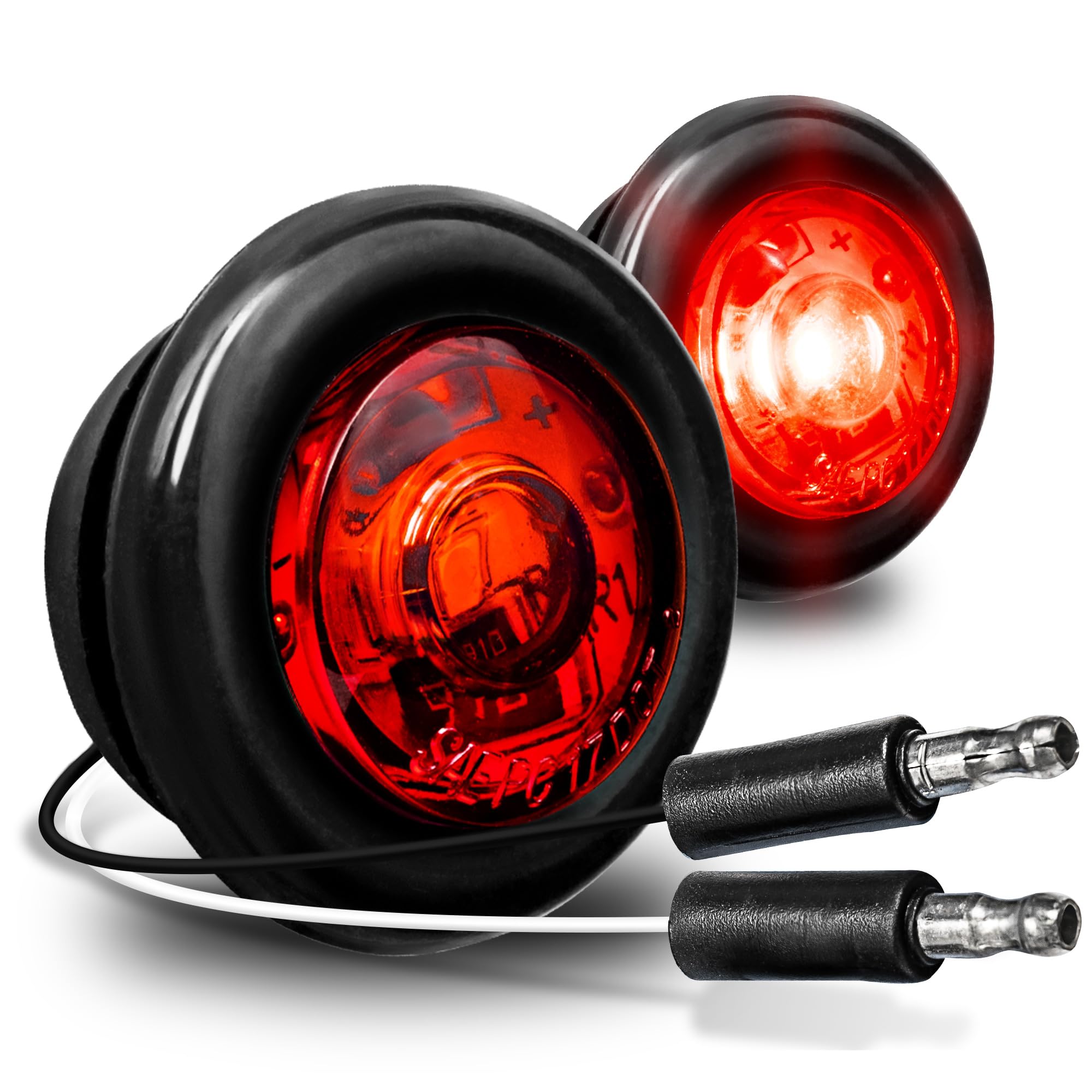 True Mods 2Pc 3/4'' Inch Round Red Trailer 12V Led Marker Light [Dot Fmvss 108] [Sae P2Pc] [Semi-Spherical Output] [Ip67 Waterpr