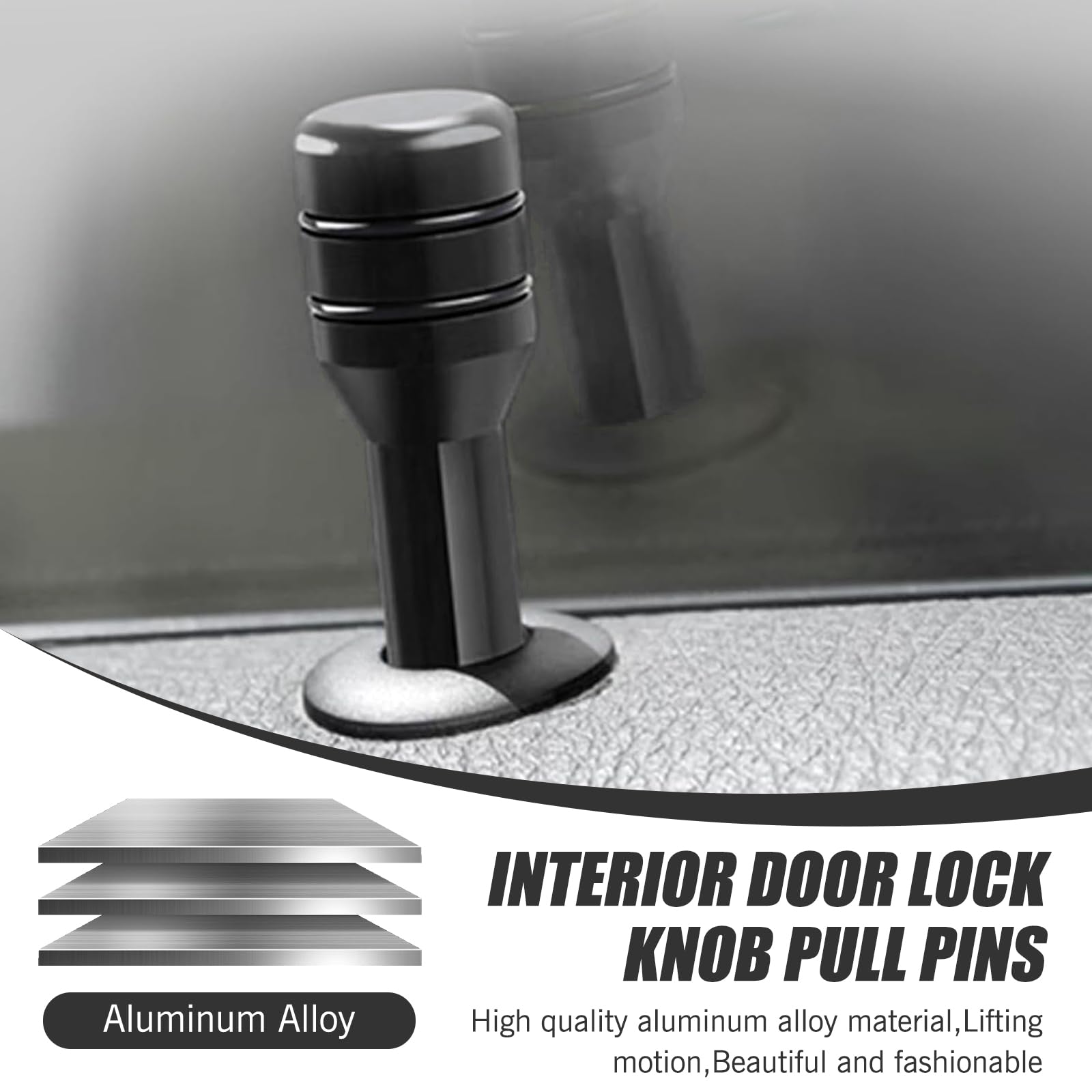 getfay Pack-4 Car Door Lock Knob Cover, 1.92'' x 0.47'' Alloy Smooth Easy to Hold Personalized Eye-catching Decoration, Inner Do