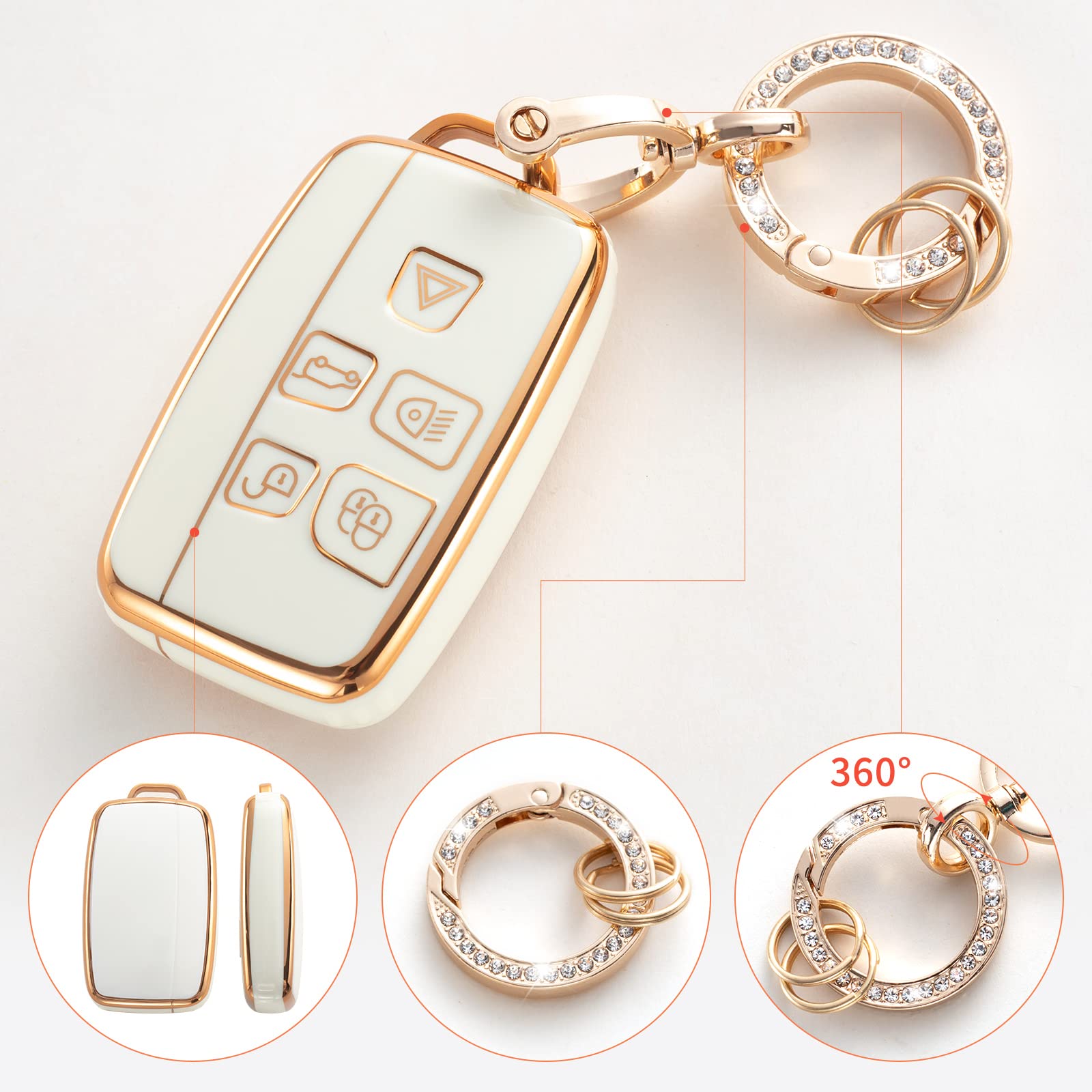 RUABIBAN Key Fob Cover Compatible with Land Rover Jaguar, TPU Key Case Protection Shell Fit for Evoque Velar Sport Discovery Fre