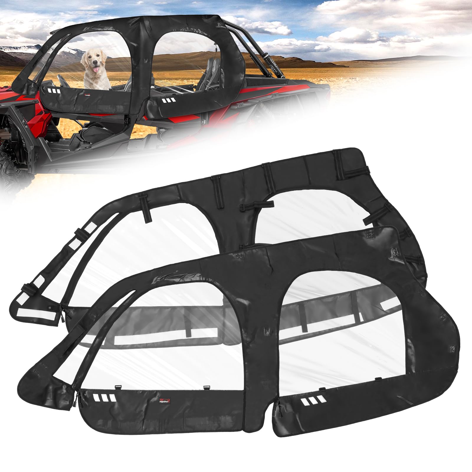 StarknightMT RZR XP4 1000 Cab Enclosure Upper Doors, 4 Seater Soft Side Windows With Zipper Vent Compatible With Polaris 2014-20