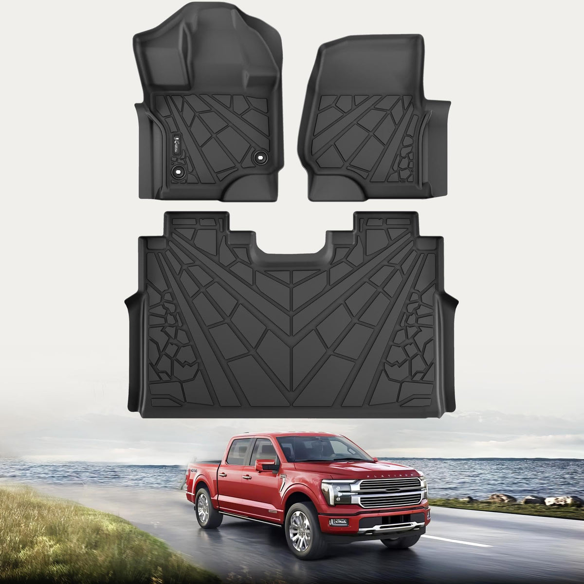 Karpal Floor Mats Fit 2015-2024 Ford F150 Supercrew Cab/ 2022-2024 F-150 Lightning Floor Liners (W/O Fold Flat Storage), Custom 