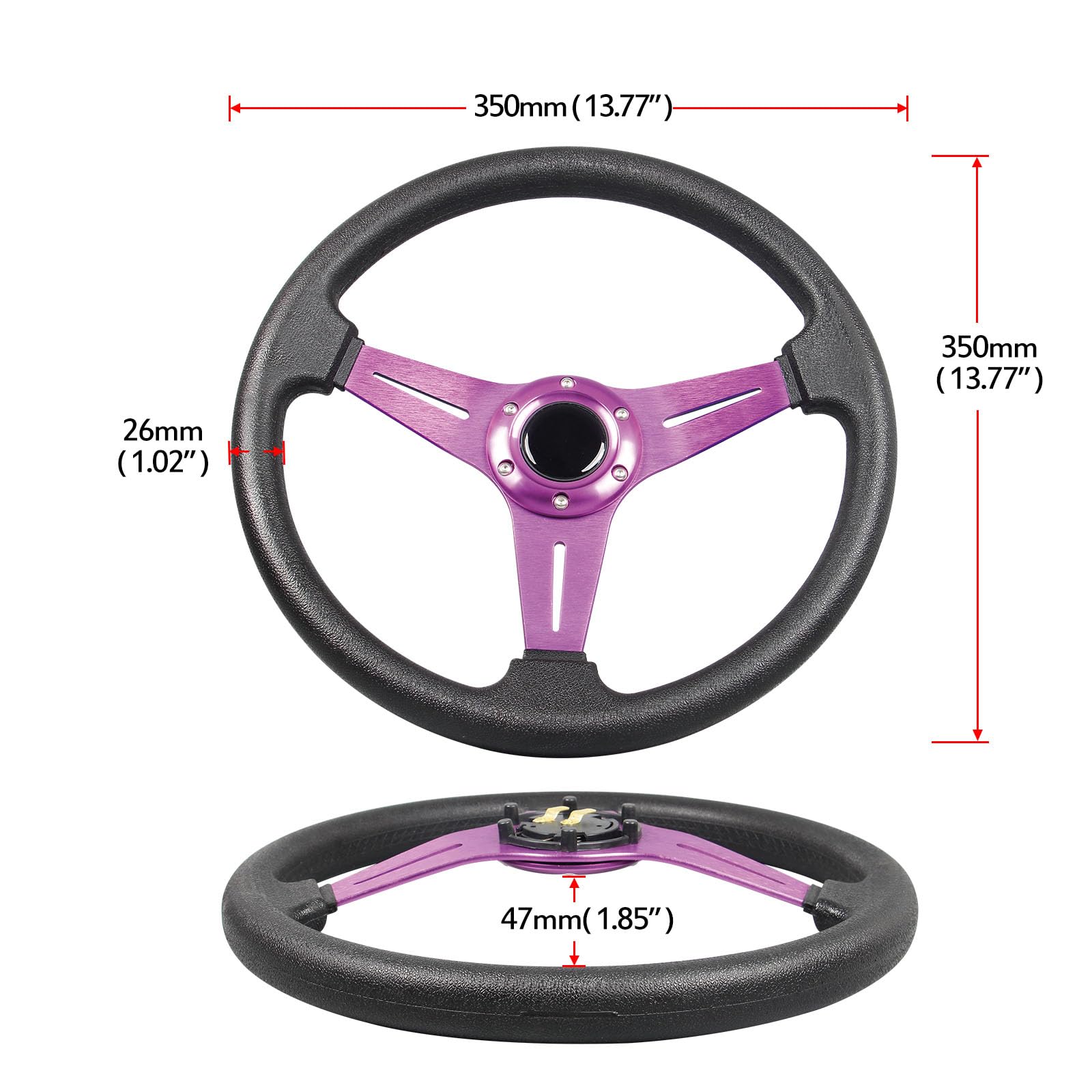 Yehicy Auto Racing Flat Steering Wheel With Purple Spokes 350Mm 13.8   6 Bolts Grip Vinyl Leather Universal Simulation Game Stee