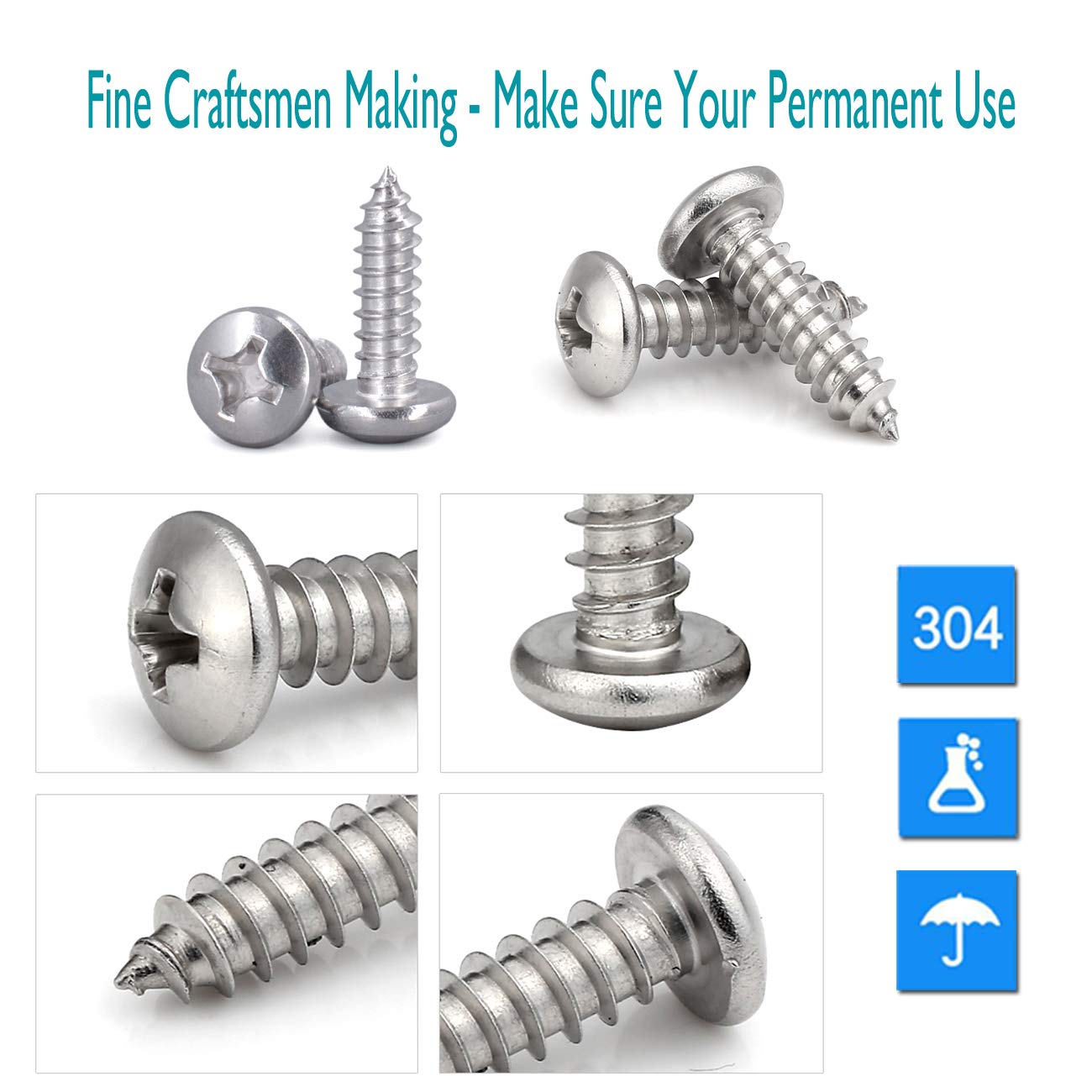 Aootf Stainless Steel License Plate Screws-8Pc M6X20Mm Rust Resistant Stainless Steel Screw, Self Tapping License Plate Bolt Fas