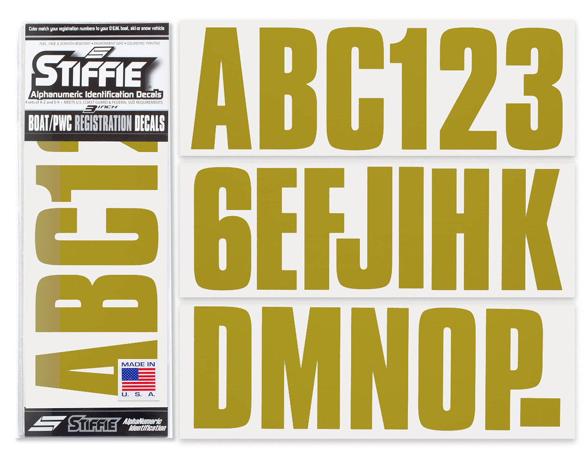 STIFFIE Uniline Metallic Gold 3 Boat & PWC Registration Decals  Numbers Letters Stickers
