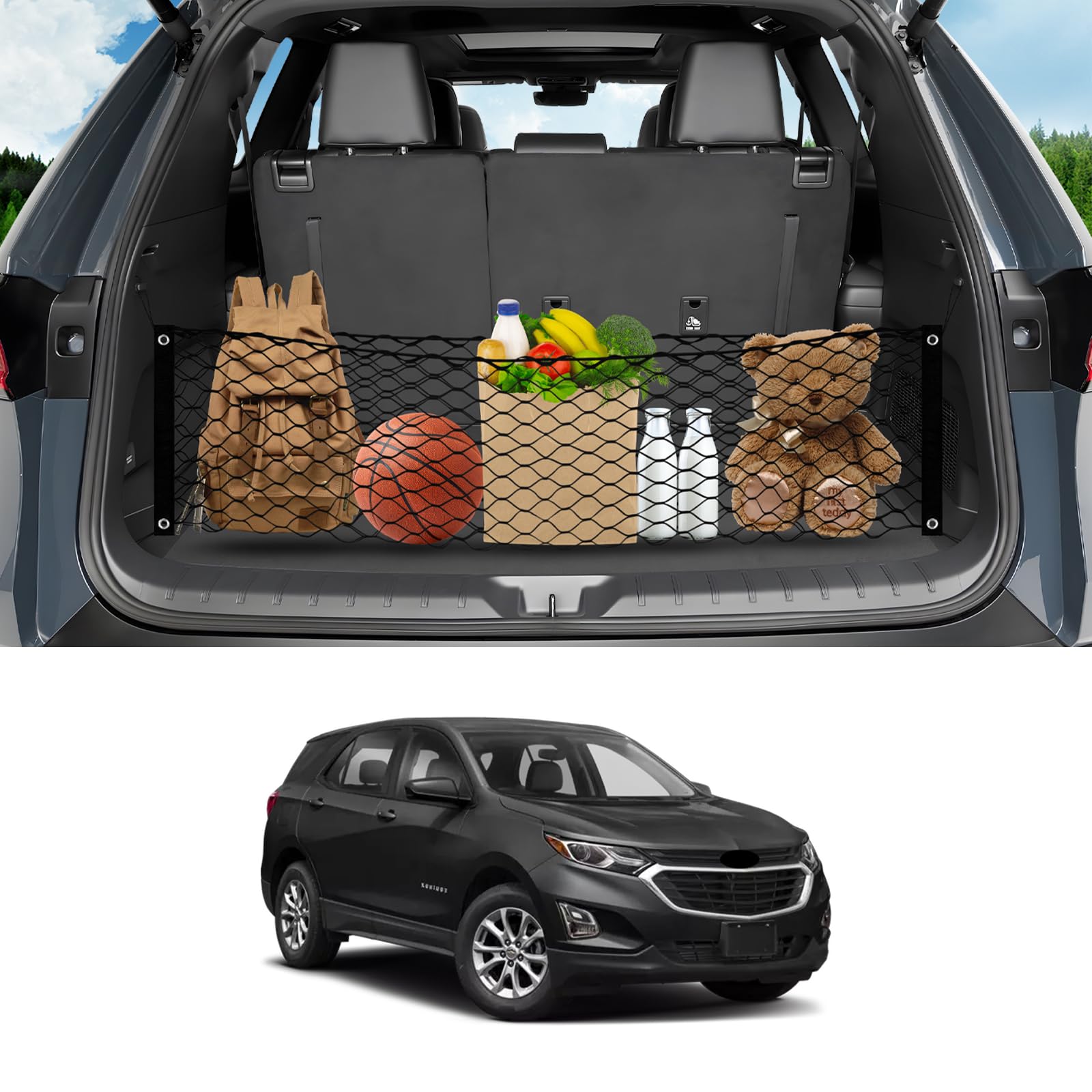Karltys Envelope Style Cargo Net For 2018-2024 Chevy Equinox And Gmc Terrain, Elastic Heavy Duty Rear Trunk Mesh Cargo Netting S