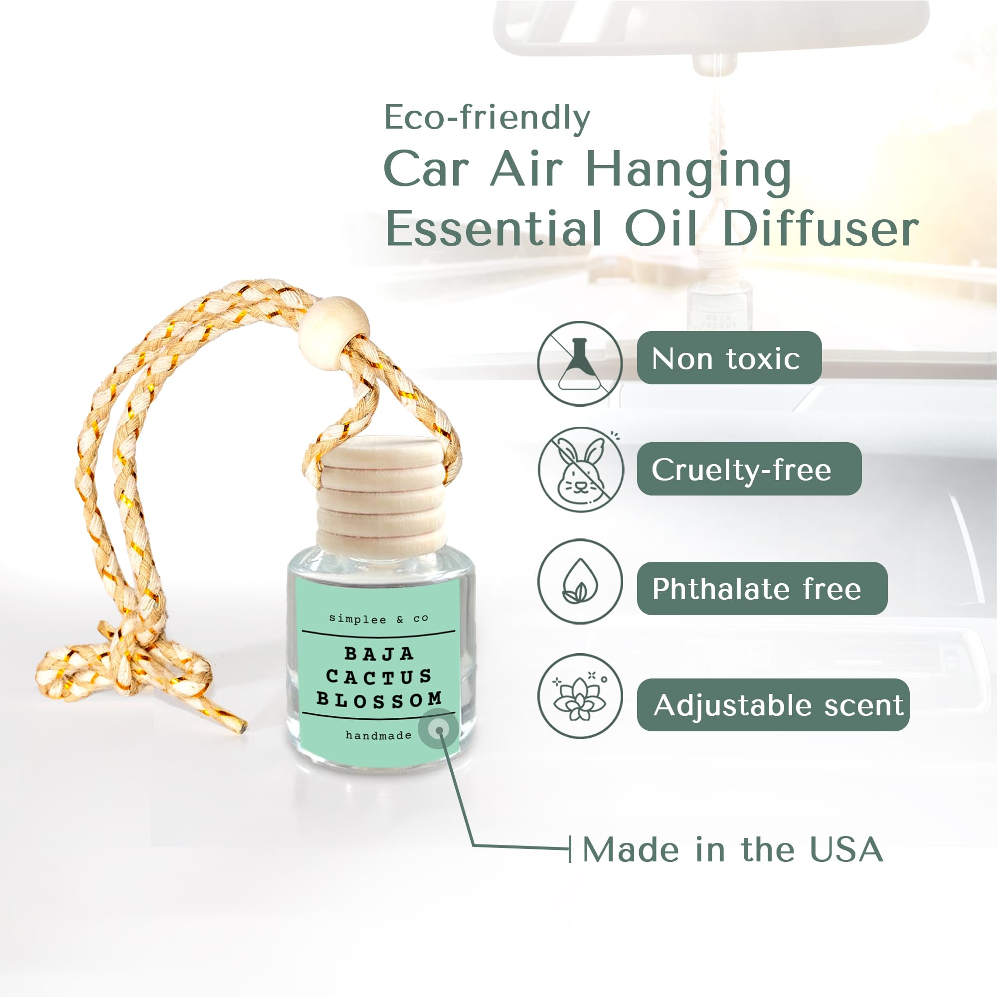 Baja Cactus Blossom, Car Air Hanging Essential Oil Diffuser, Car Air Freshener Diffuser with Long Lasting Essential Oils, Aromat