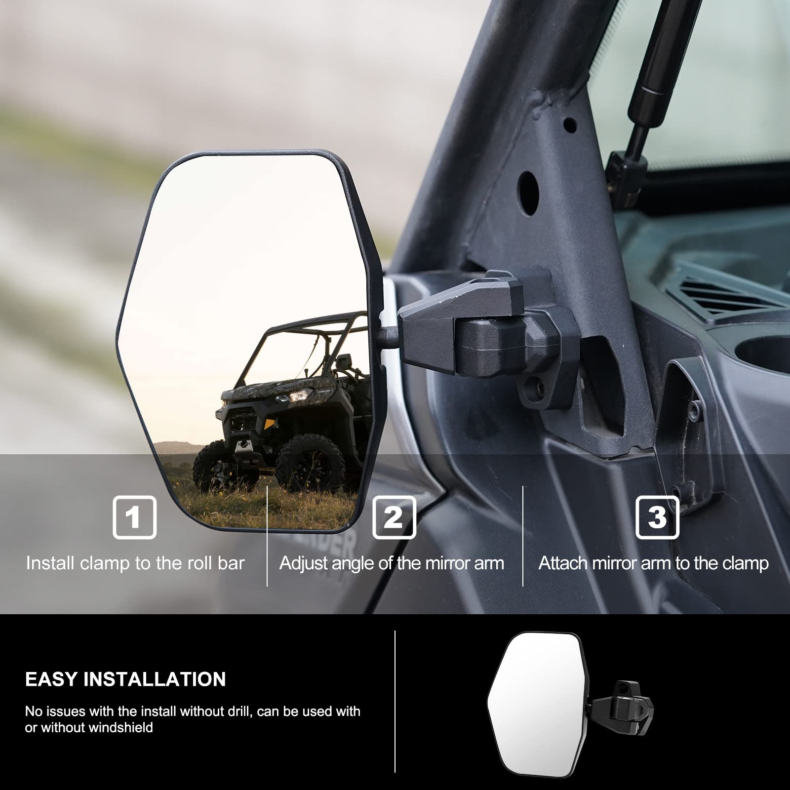 Kiwi Master Side Mirrors Compatible For 2016-2024 Can-Am Defender Accessories Adjustable Folding Rear View Racing Mirror 715002459