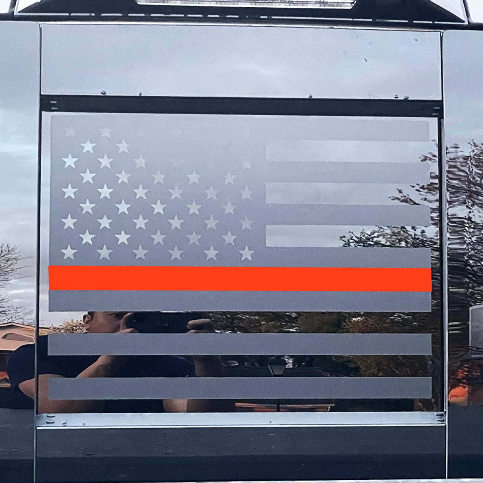 Xinghe For 2004-2018 Chevy Silverado Gmc Sierra Chevrolet Colorado, Rear Middle Window Firefighter American Flag Decals, Matte B