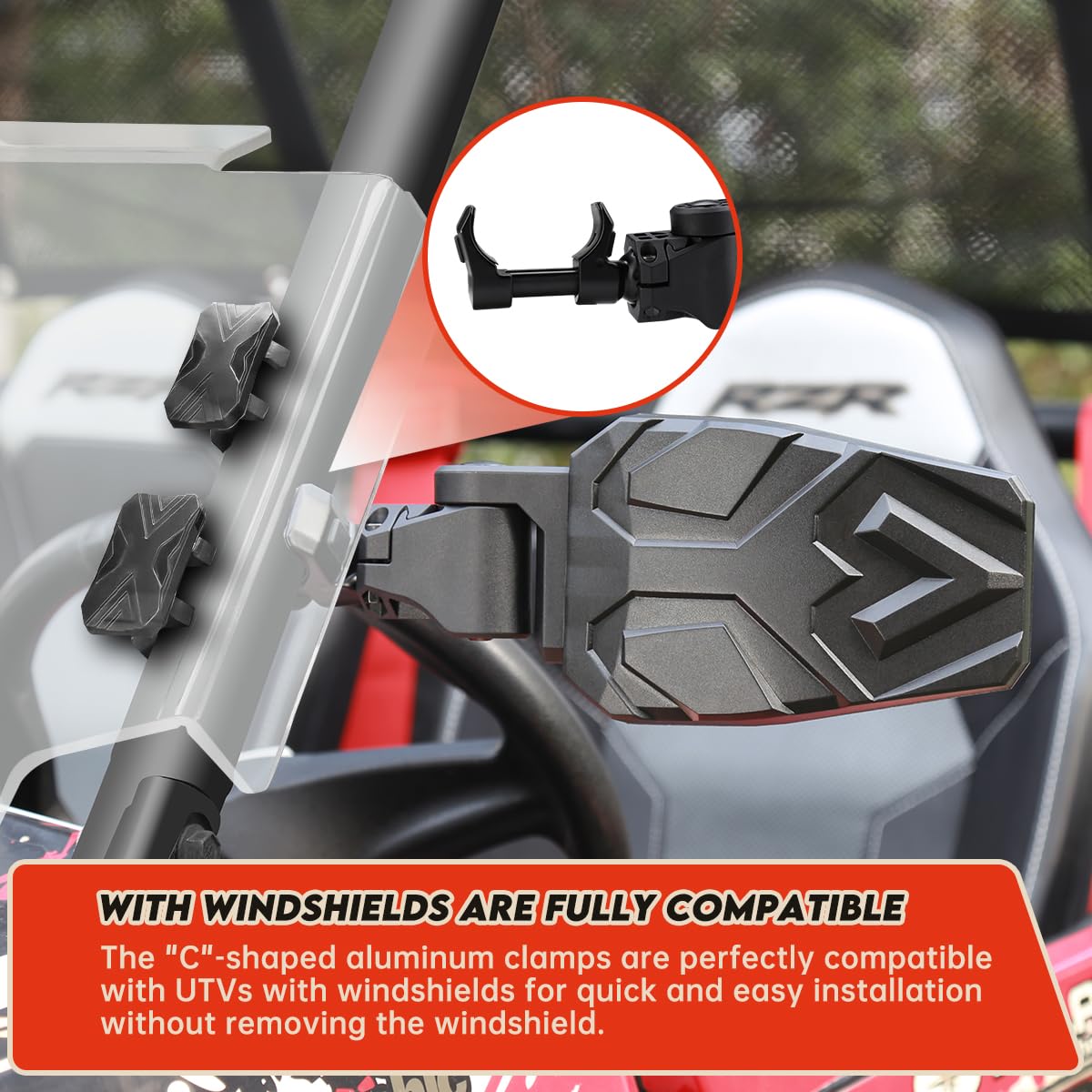 SHEJISI UTV Side Mirrors,UTV Mirror Automatic Folding and Resetting in The Event of Collision,Fits 1.5''-2''Roll Bars Compatible