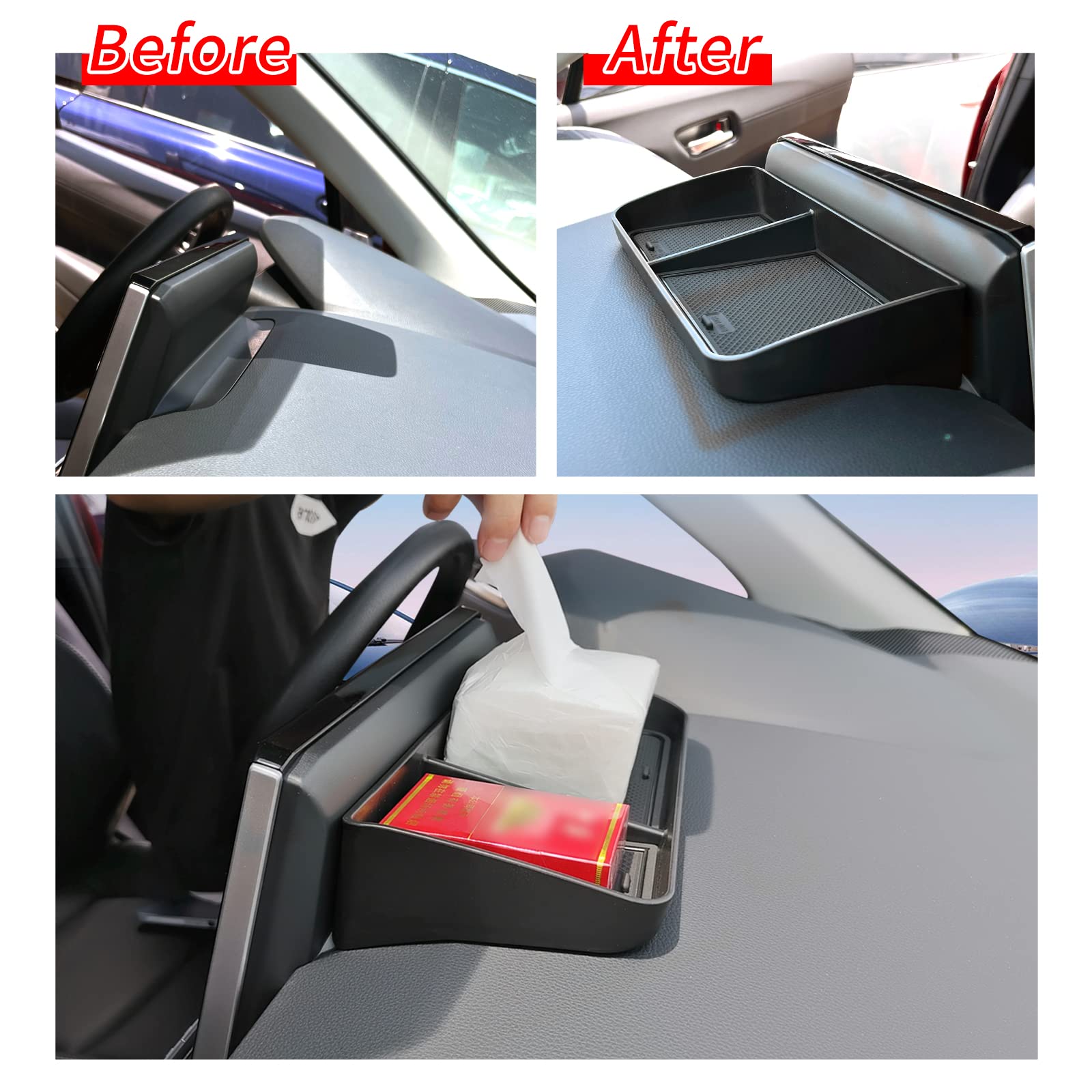 smabee Dashboard Storage Tray for Toyota Corolla 2019-2022 & Corolla Cross 2022-2024, Black ABS Plastic, Model 19COROLLA D-BOX