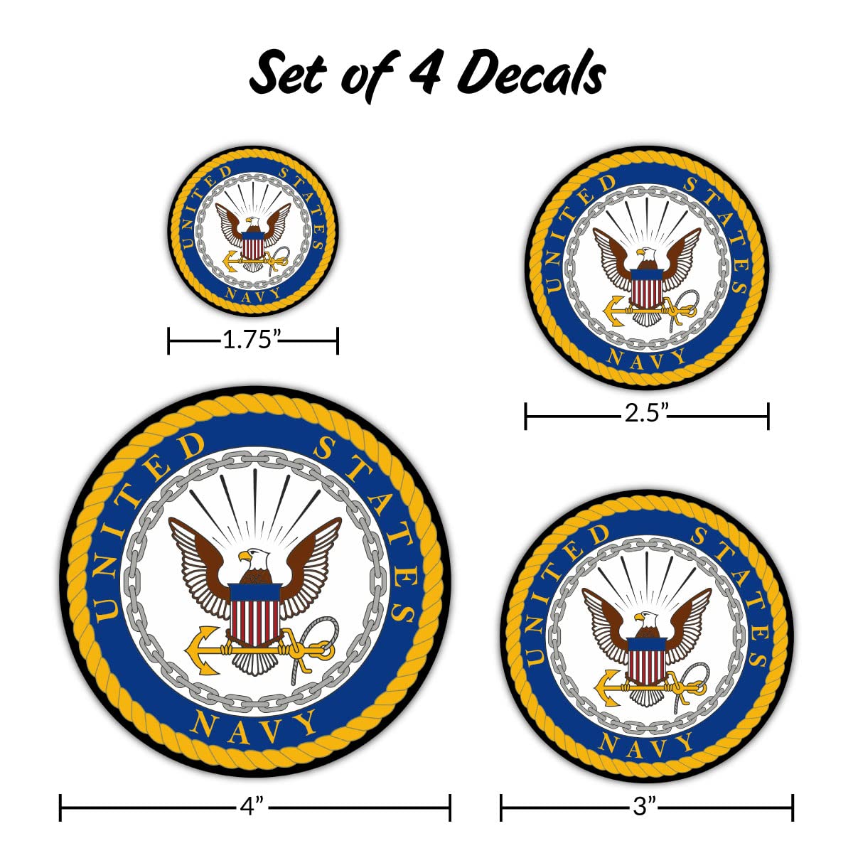 Officially Licensed U.S. Navy Decals - 4 Piece Us Military Stickers For Truck Or Car Windows, Phones, Tablets & Laptops - Small