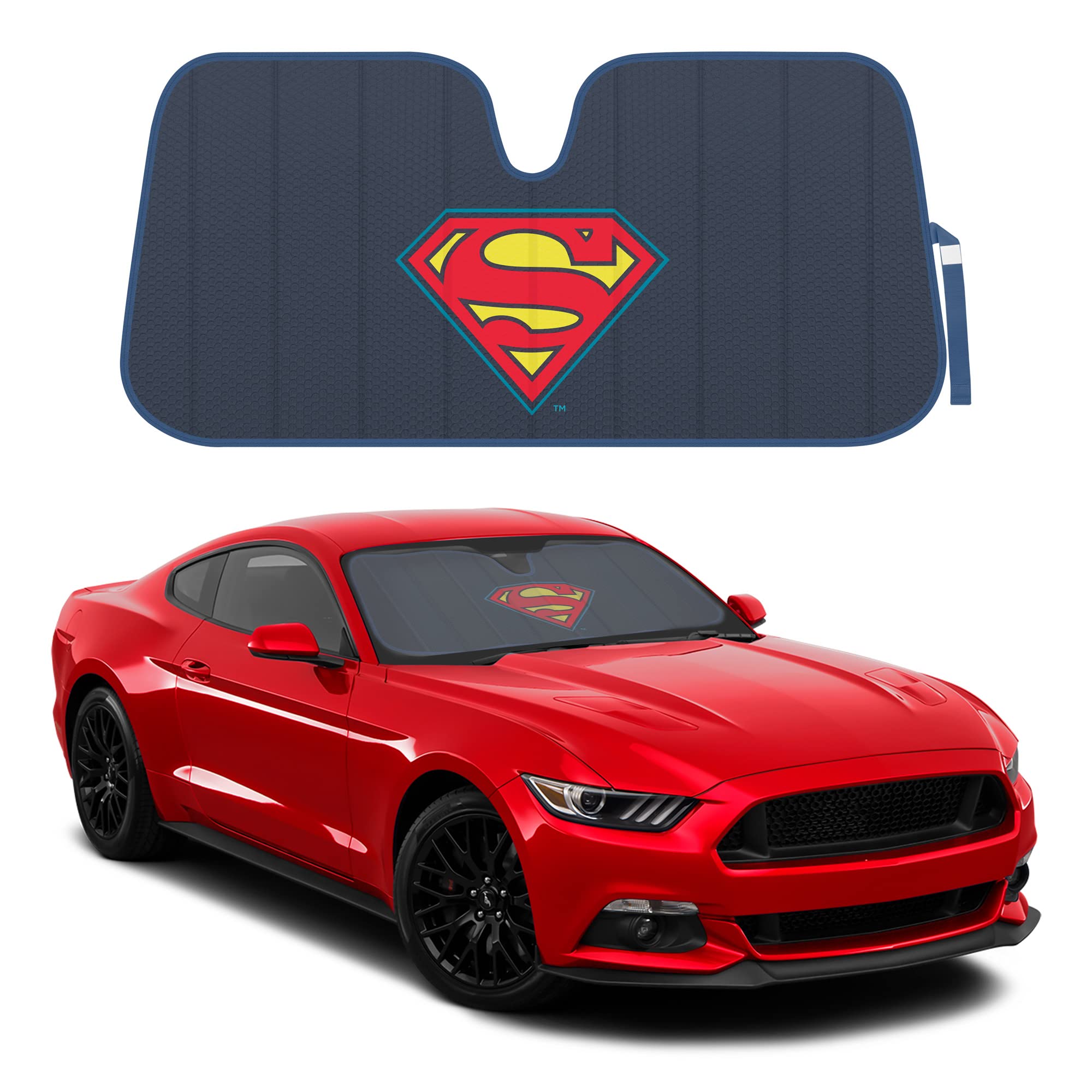 BDK New Superman 2022 Windshield Sunshade for Car Truck & SUV - Folding Car Sun Shade for Front Window, Auto Sun Visor Heat Prot