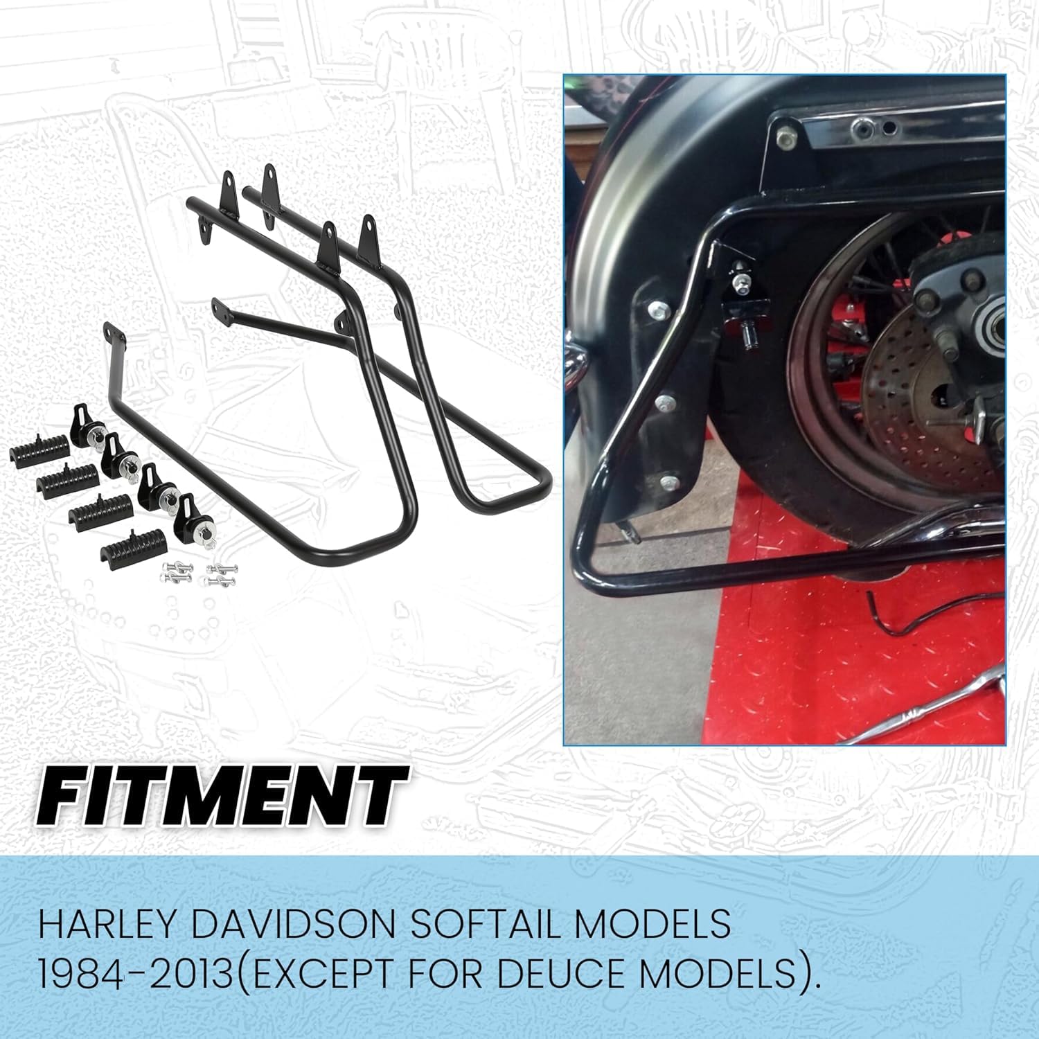 Saddlebag Conversion Brackets Compatible With 1984-2013 Harley Davidson Softail W/Hardware (Except For Deuce Models) Black