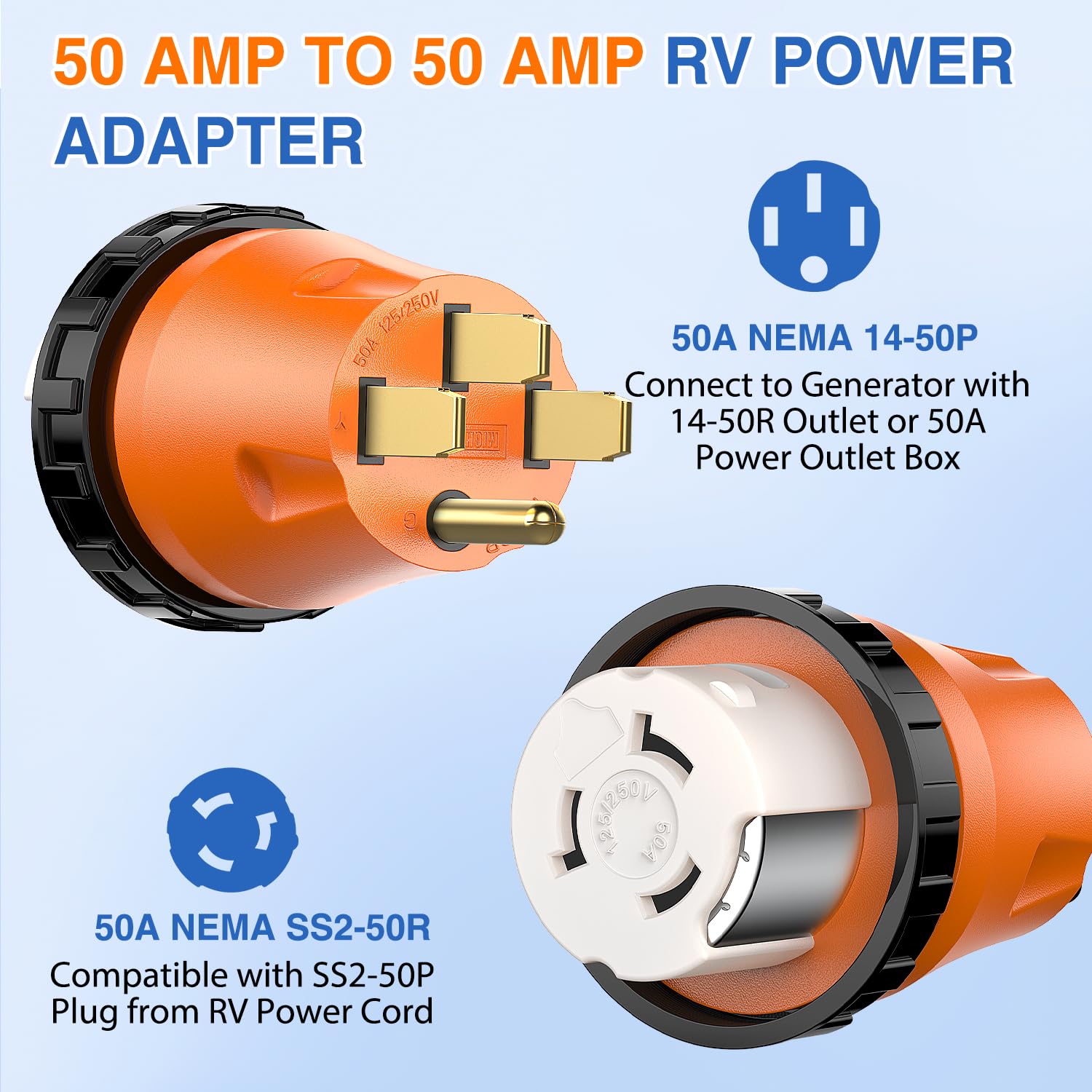 Nilight 50 Amp To 50Amp Rv Power Adapter 125/250 Volt Twist Locking Connector 14-50P To Ss2-50R 50A Male Plug To 50A Female Rece