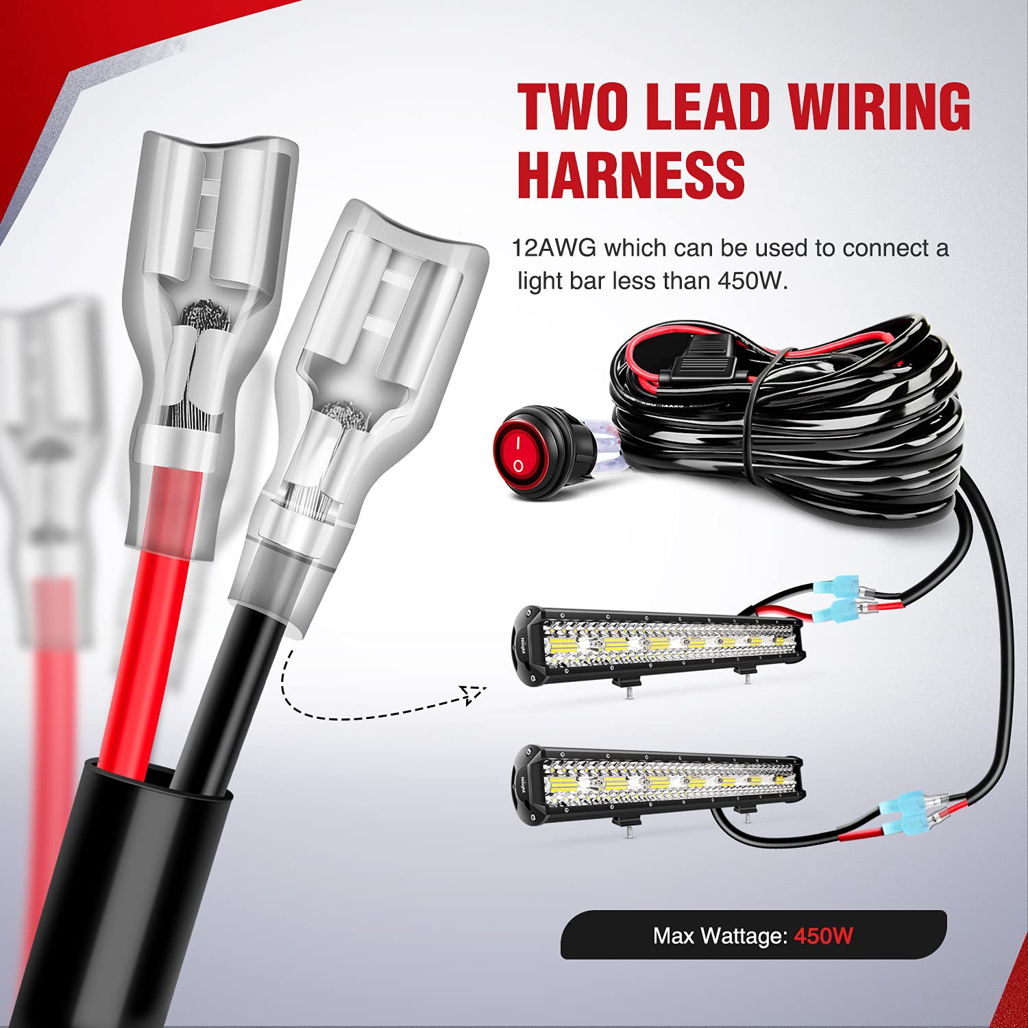 Nilight Led Light Bar Wiring Harness Kit - 2 Leads 12Awg Heavy Duty 12V On Off Switch Power Relay Blade Fuse For Off Road Led Wo