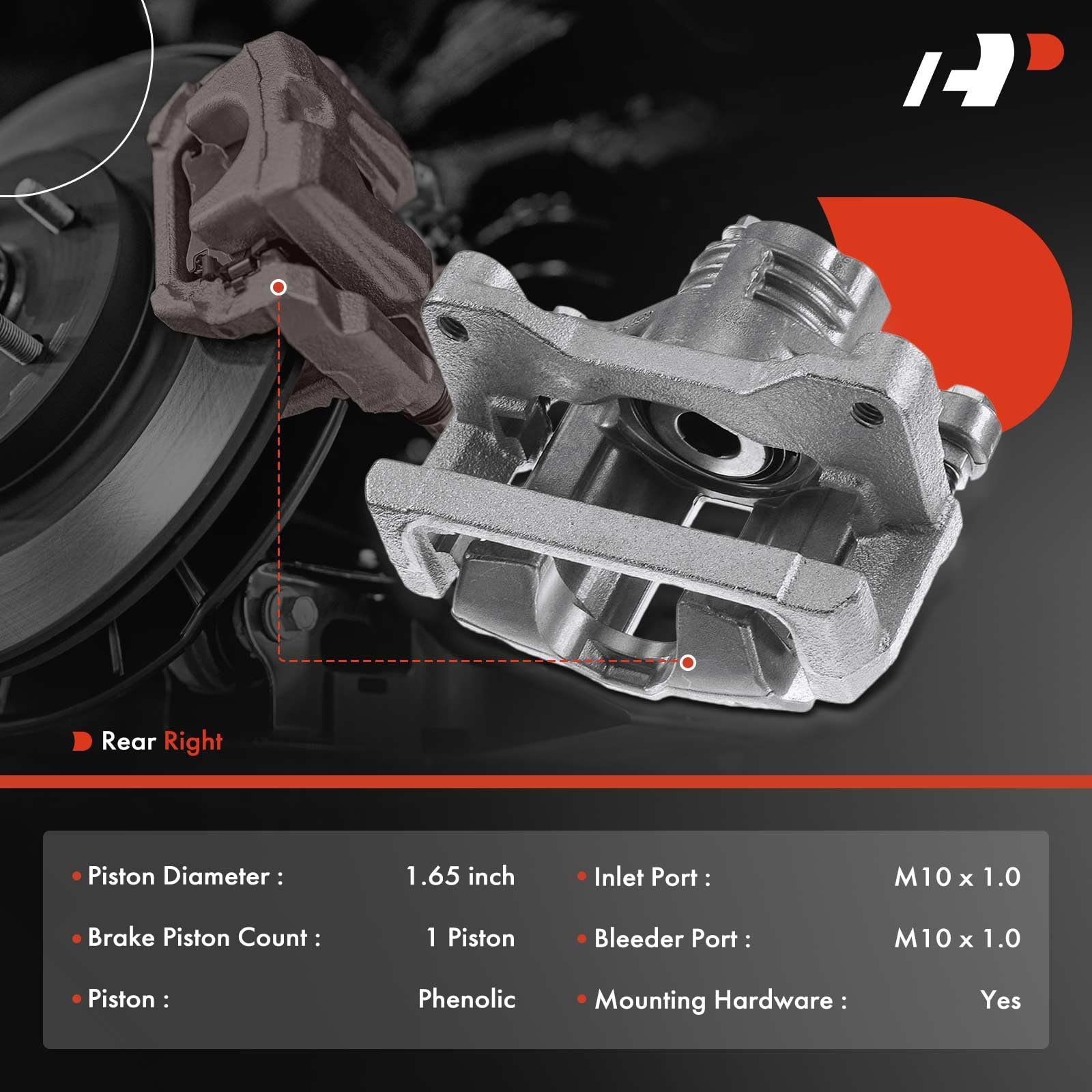 A-Premium Disc Brake Caliper Assembly With Bracket Compatible With Select Pontiac Models - Grand Prix 2005 2006 2007 2008, 5.3L,